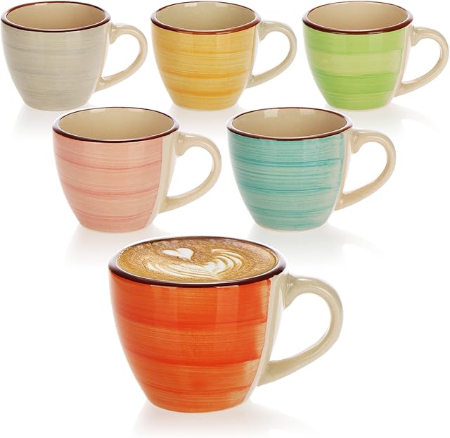 com-four® 6X Espresso Cup - Mocha Cups Made of Ceramic - Small Coffee Cups for Espresso, Mocha and Cappuccino - 125 ml (06 Pieces - Green/Orange/Pink/Blue/Yellow/Gray)