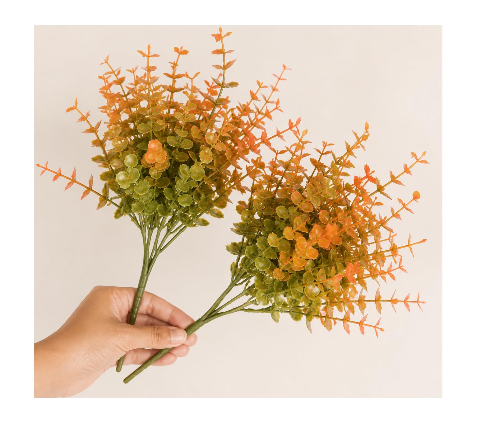 SPHINX Artificial Eucalyptus Bunch Pack of 2, 35 cm for Home Decor, Vase Fillers, Table Centerpieces & Wedding Decoration | Decorative Faux Flower Bunch for Living Room & Office Decor (Autumn Orange)