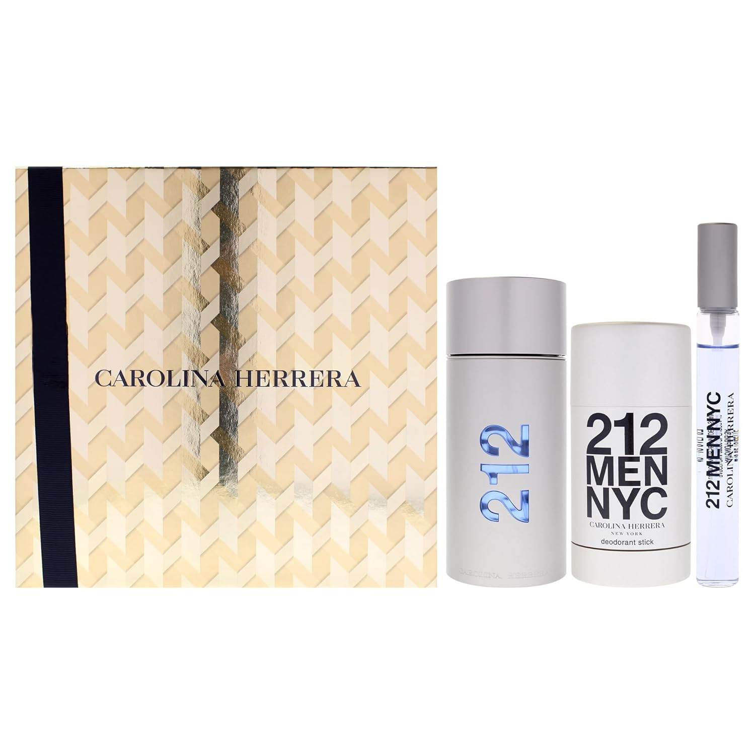 Carolina Herrera 212 for Men - 3 Pc Gift Set 3.4oz EDT Spray, 0.34oz EDT Spray (Mini), 2.3oz Deodorant Stick