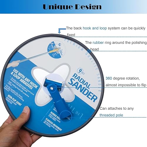 Miniatura 4 de Lijadora de mano radial de 9 pulgadas, lijadora de paneles de yeso manual de gancho y bucle de 9 pulgadas para limpieza y pulido de paredes