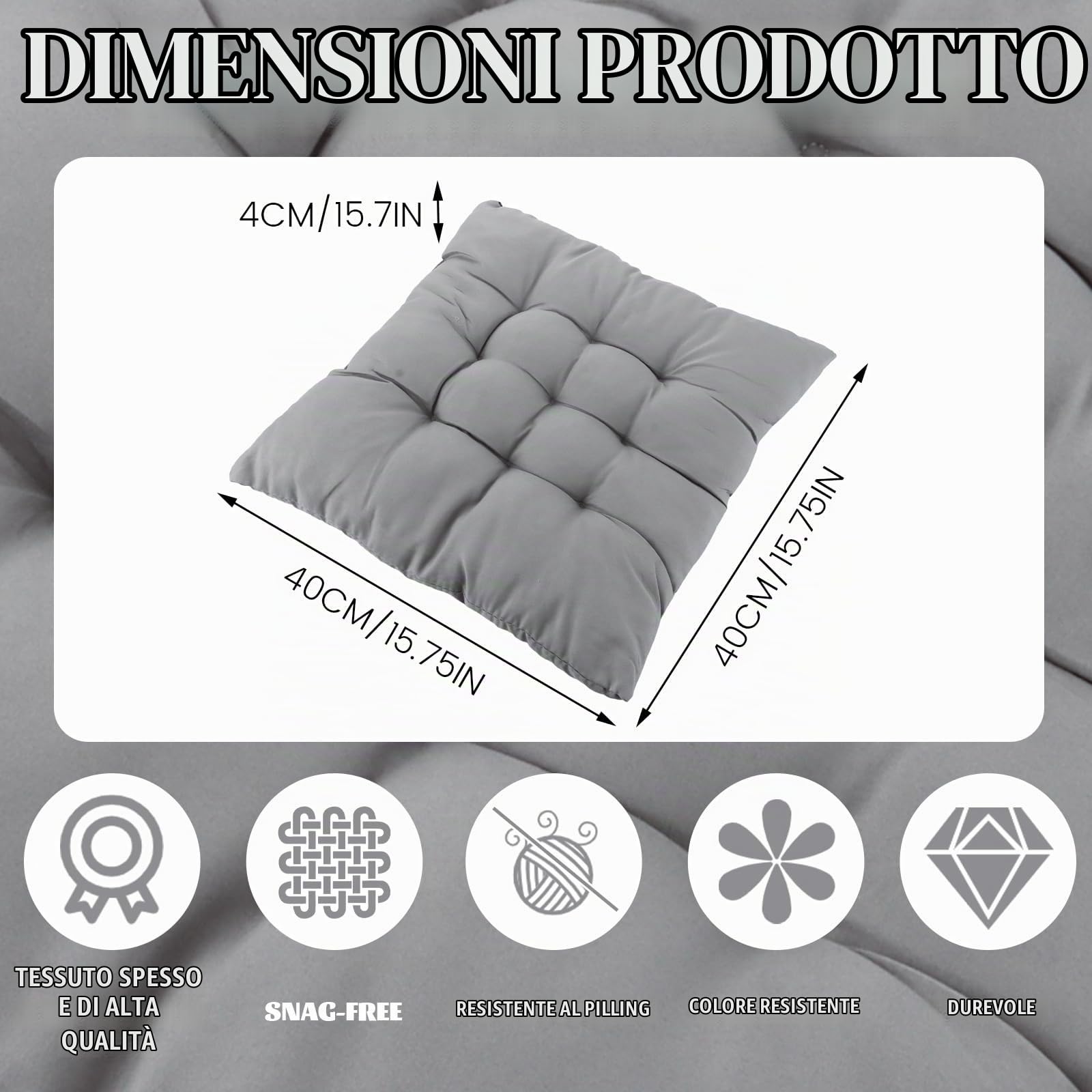 DAJAVE Set di 8 cuscini per sedia, 40 x 40 cm, in memory foam, ortopedici, per sedia da ufficio, mal di schiena, interni ed esterni, antracite