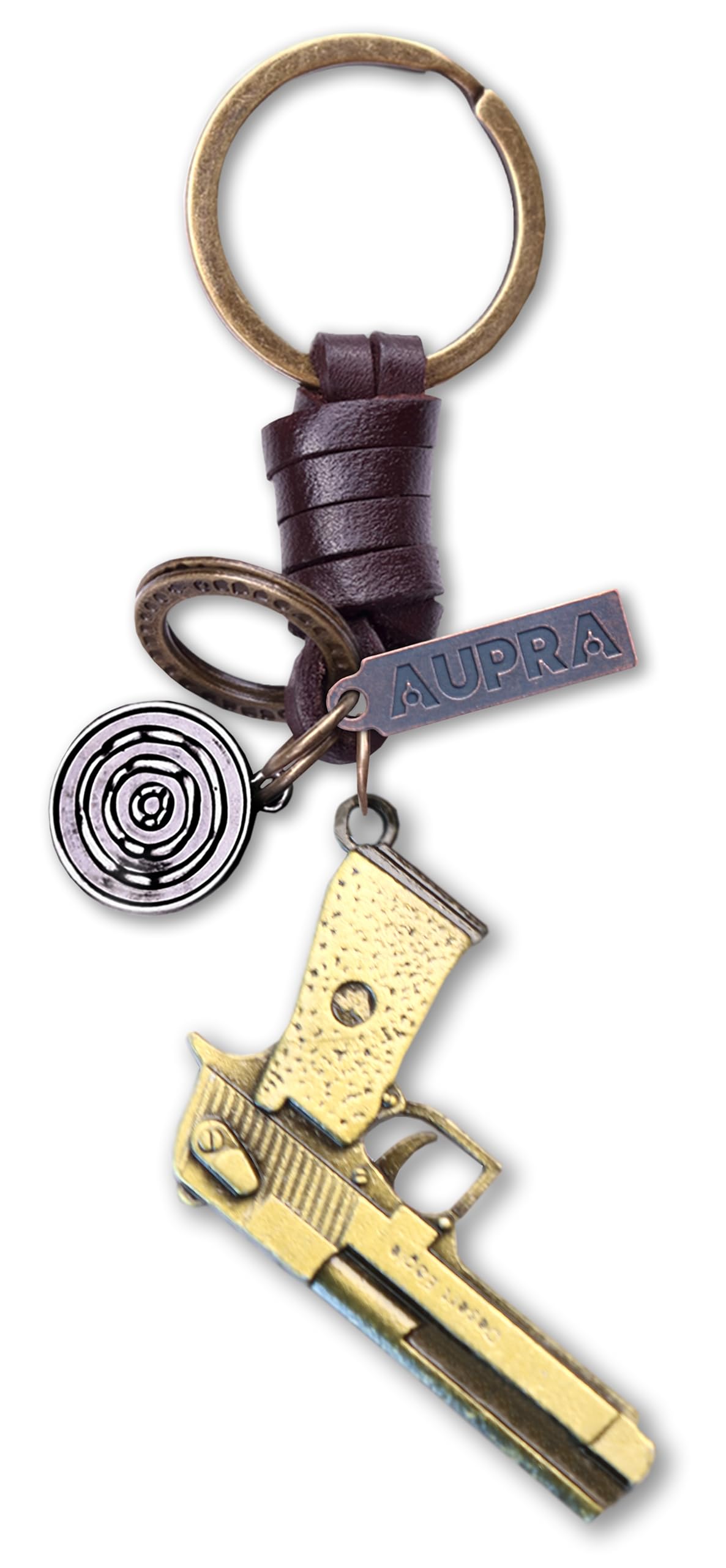 Aupra Unisex Shield Desert Eagle Keyring Gift For Women & Men | Handmade Leather Pistol Key Ring | Vintage Charm For Home, Car & Door Keys | Gun Keychain Present For Her & Him
