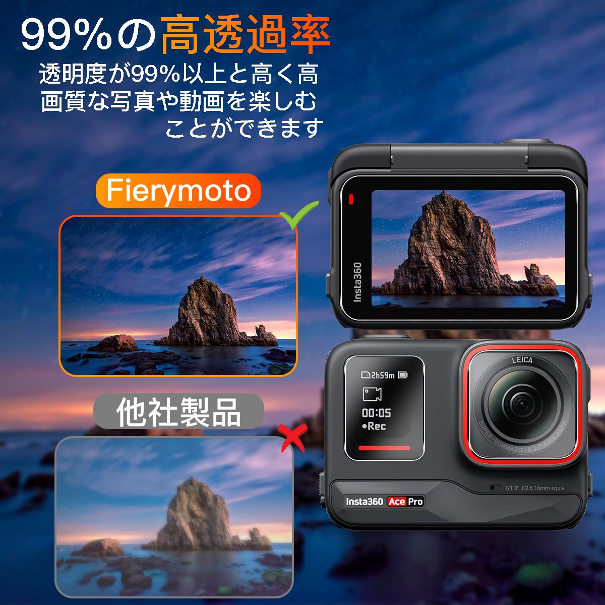 Amazon | 用 Insta360 Ace Pro ガラスフィルム 【6枚セット 日本旭硝子 
