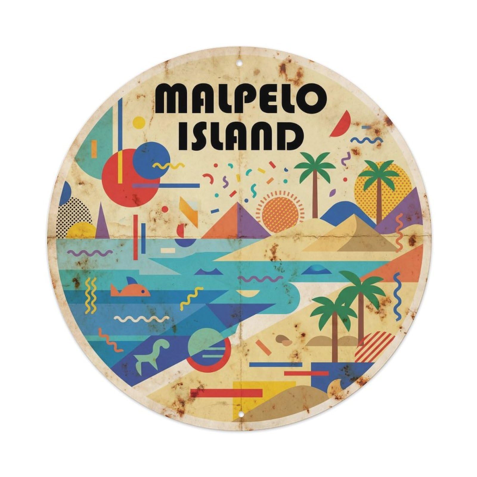 Malpelo Island Beach Destination Geometric Metal Tin Sign
