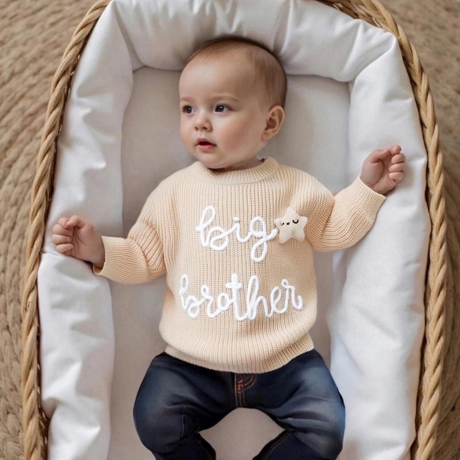 Toddler Baby Boy Fall Outfit Knit Sweater Star Decor Big Brother Bro Letter Embroidery Top Sweatshirt Infant Clothes - Image 6