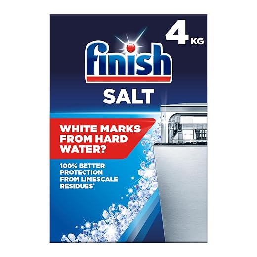 Finish, Dishwasher Salt, 4kg, Prevents Limescale and White Residue, Effective against Hard Water, For Cleaner and Shinier Dishes vs Dishwasher tablets alone