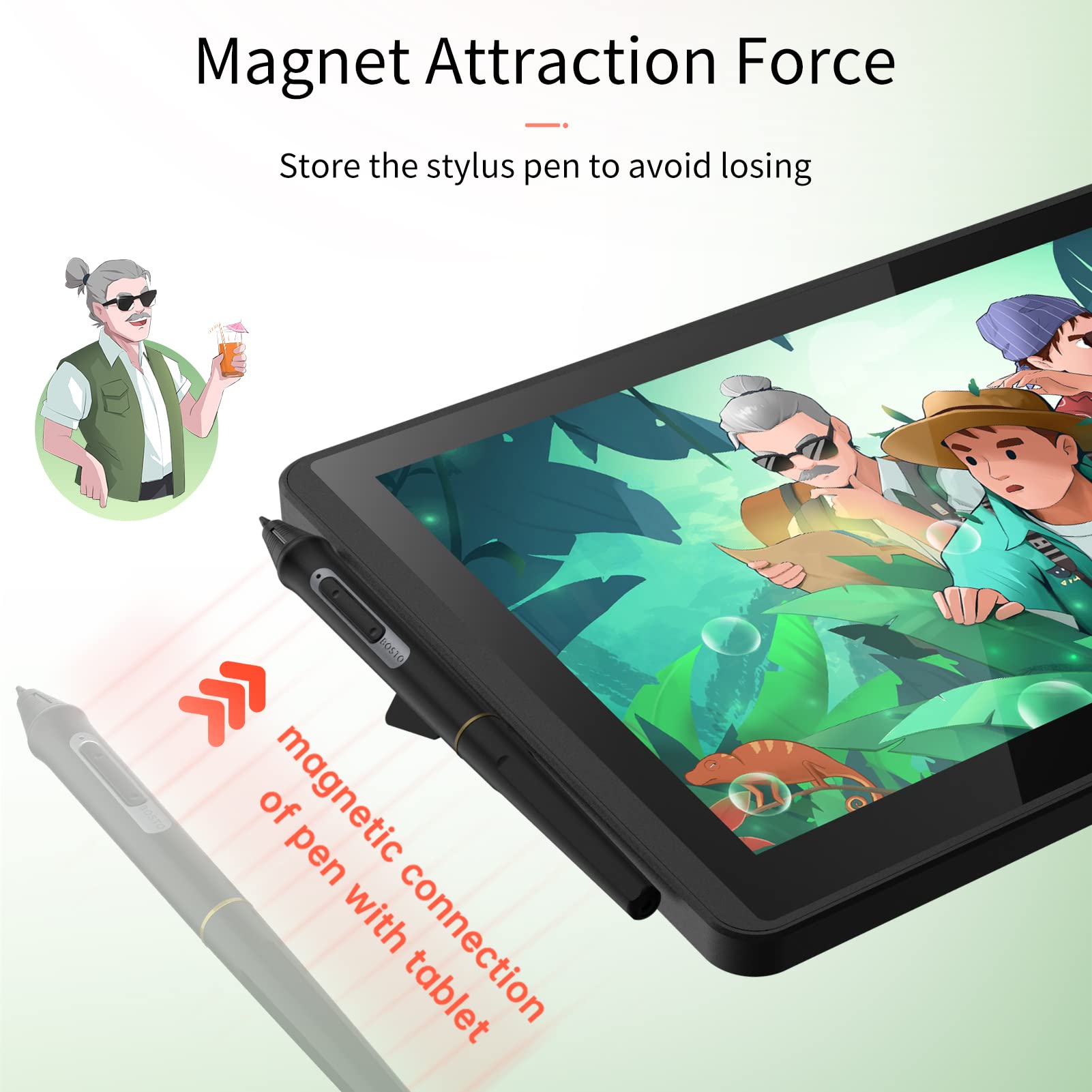Walmeck Tablet per Computer Grafica, 12HD-A 11,6 Pollici di Disegno IPS Monitoraggio Tablet 1366x768 Display 8192 Livello di Pressione, Consumo a Basso Contenuto di USB MACOS