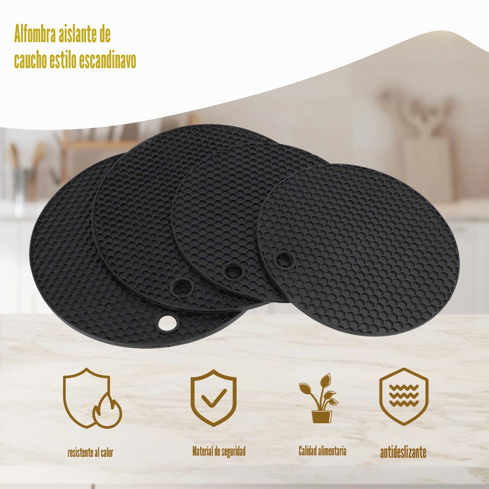 4 Piezas de Silicona Antideslizante, Tapetes Antideslizantes,Protector de Cocina de Silicona, Posavasos Duradero, Impermeable, Apto para Ollas, Sartenes, Teteras y Cuencos