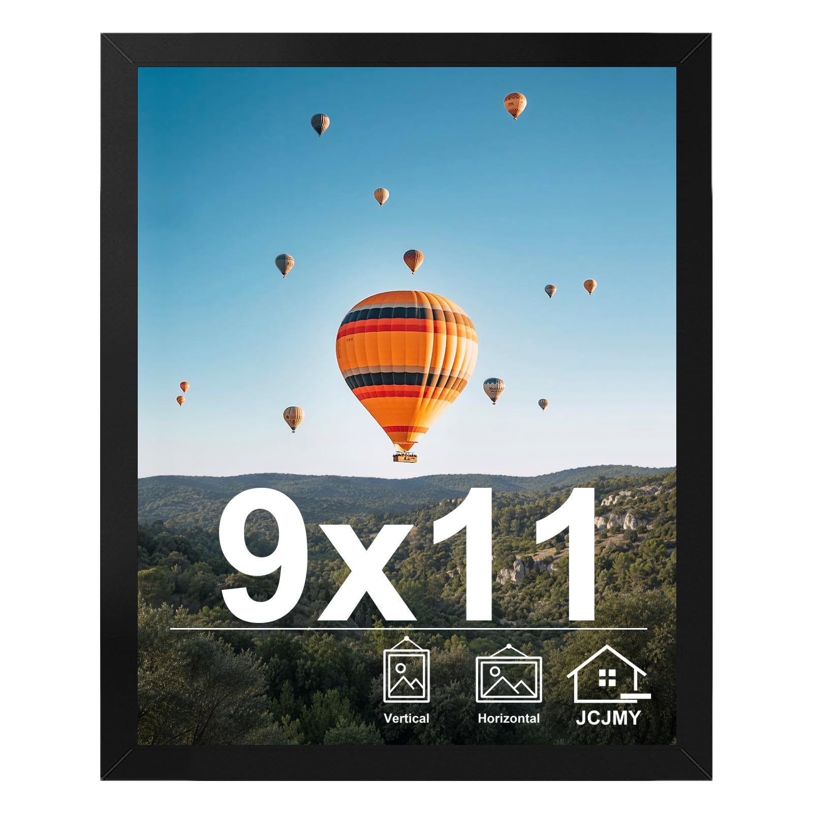 JCJMY 9x11 Picture Frame Black for Wall Hanging or Tabletop, Wall Mounting Horizontally or Vertically, 9 x 11 Wall Gallery Poster Photo Frame with Shatter Resistant Plexiglass, Black