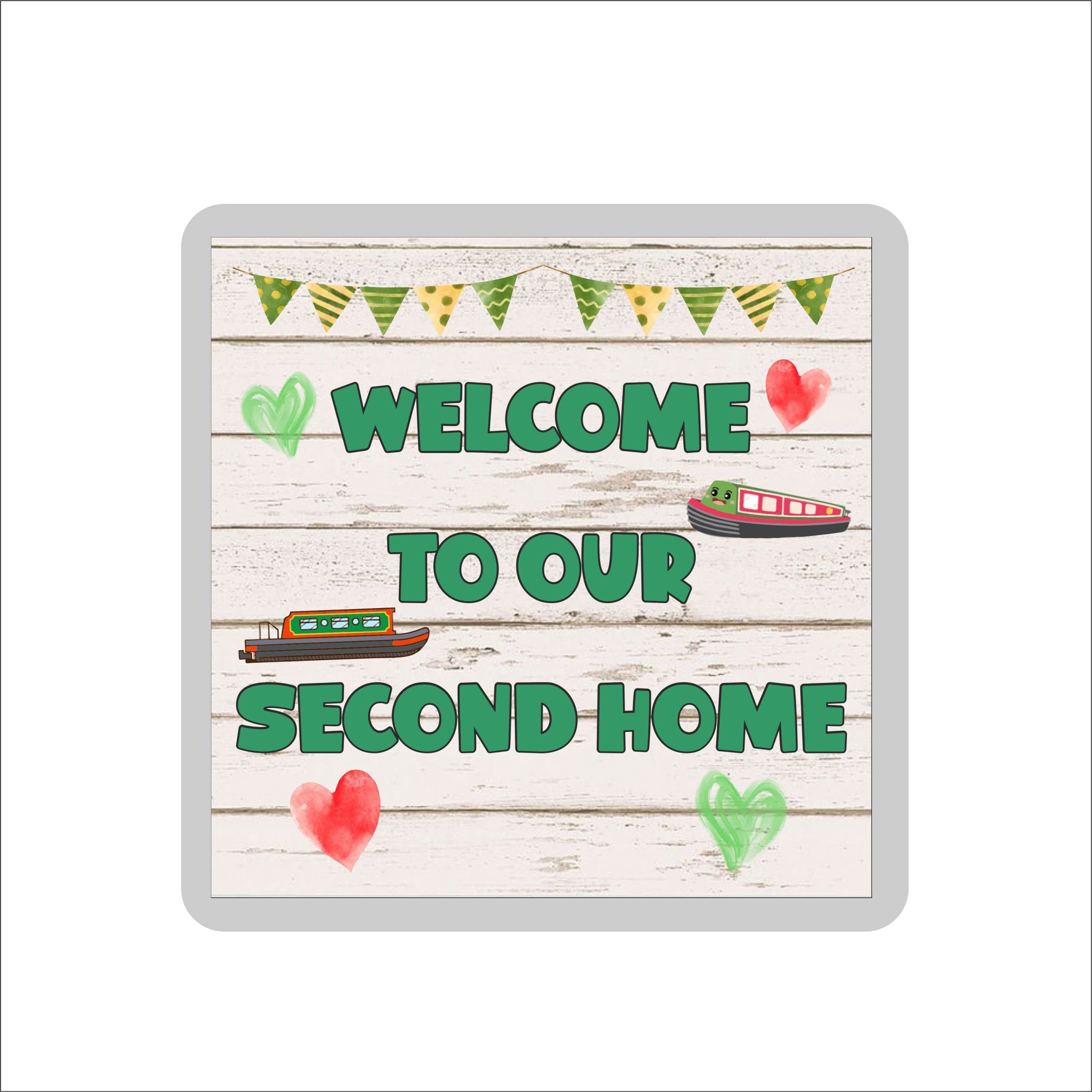 Decalarama Multicolor Narrowboat Coaster Gift – Welcome To Our Second Home - Novelty Fun Cute Holiday Mug Cup Coaster Present