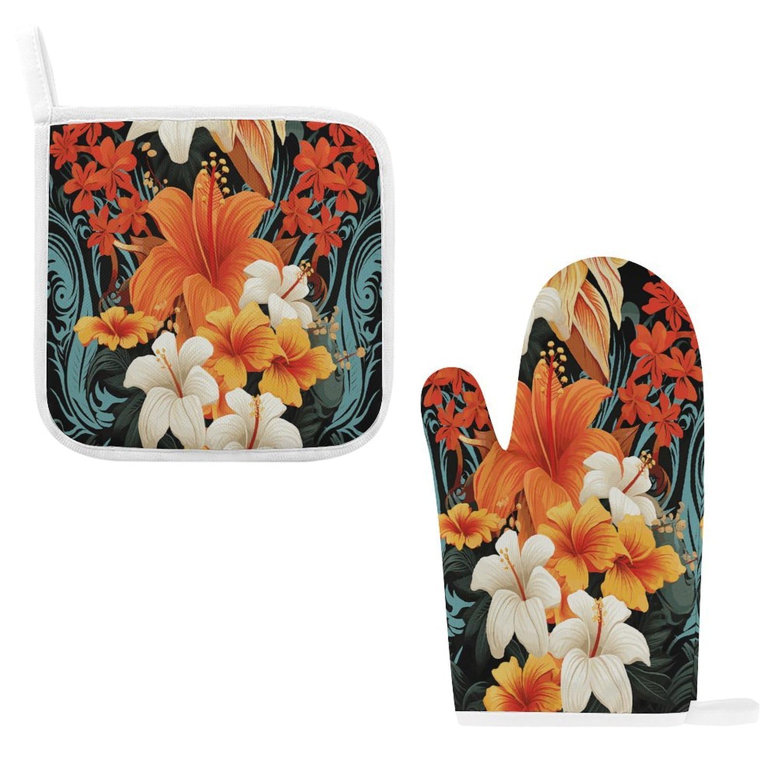 Fodpand Style Flowers And Hawaiian Oven Mitts And Pot Holders Sets