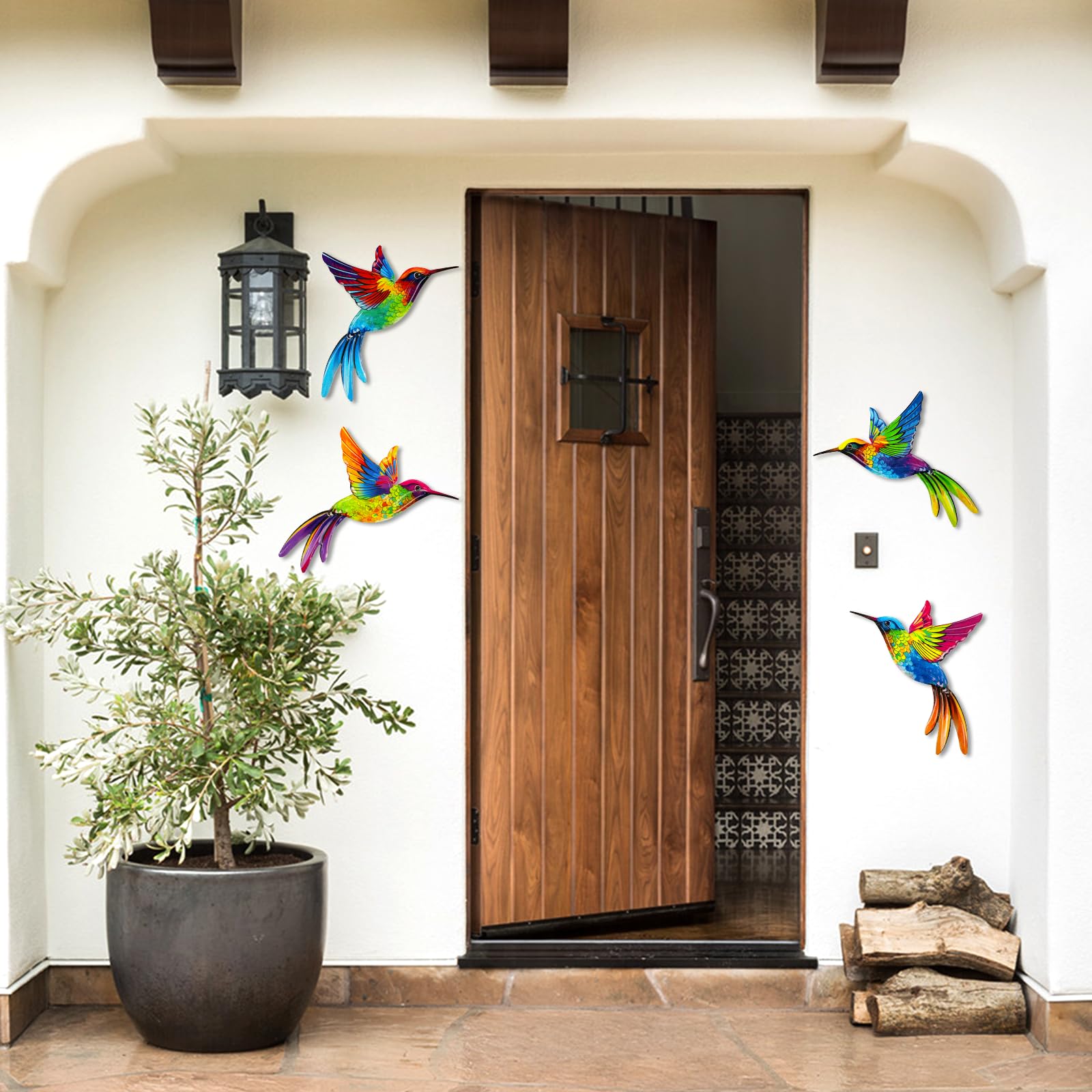 3 Pezzi Decorazioni Da Parete Colibrì In Metallo Colorato Per Esterni E Giardino - Con Nastri Adesivi Inclusi - 2