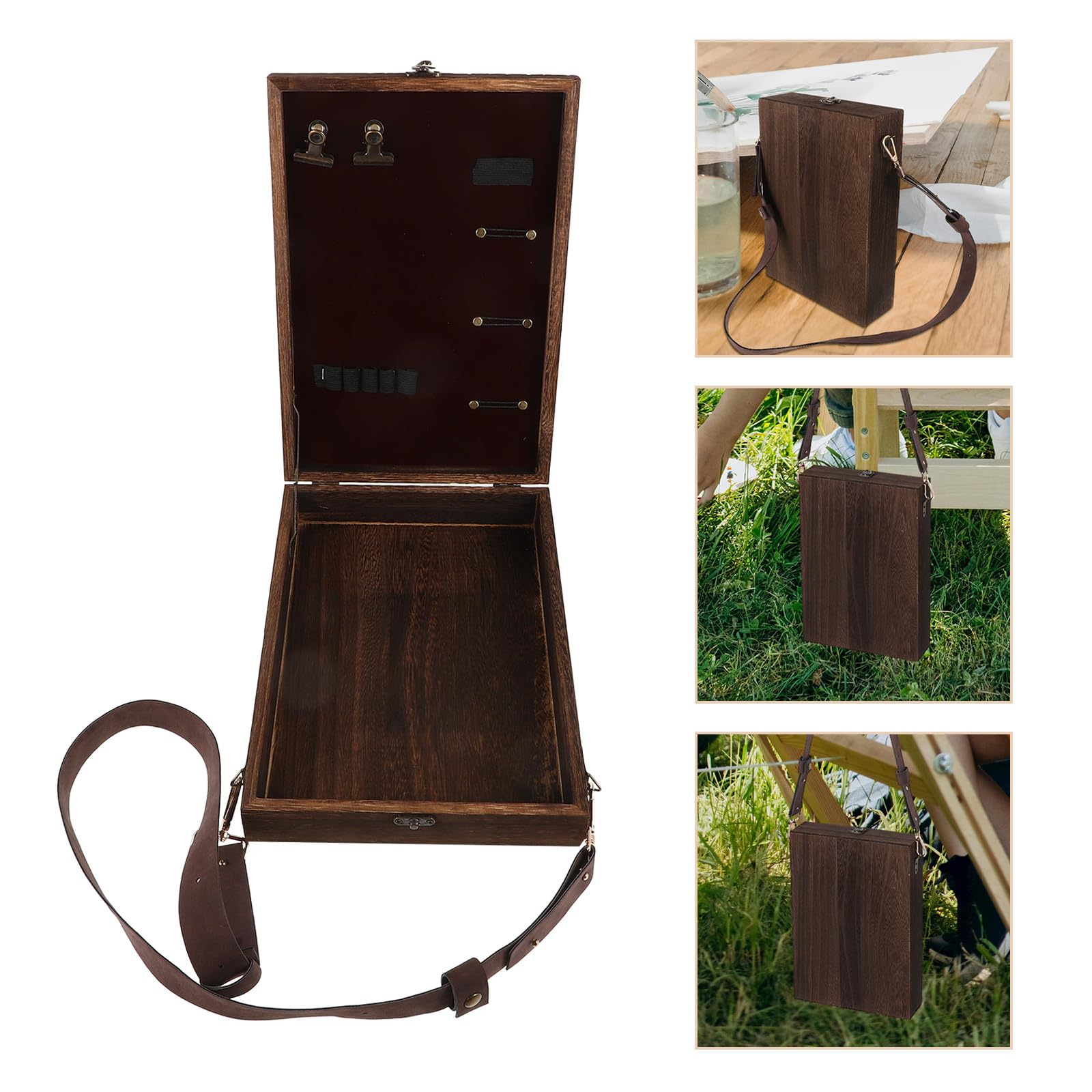 Scatola in Legno con Design Portatile e Facile da Trasportare per Artisti Portaoggetti e Organizzazione di Cancelleria per Pittura All'aperto