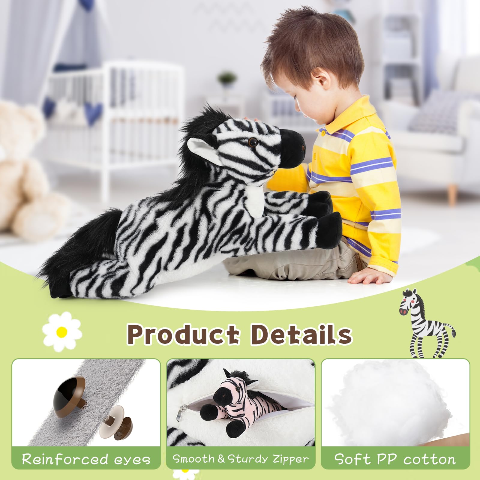 MorisMos Cebra Peluche con Bebe XXL, 64cm Kawaii Caballo Juguetes de Peluche Animales Suave para Niña Niños, Regalo por Niños Cumpleaños Navidad Decoración — view 3