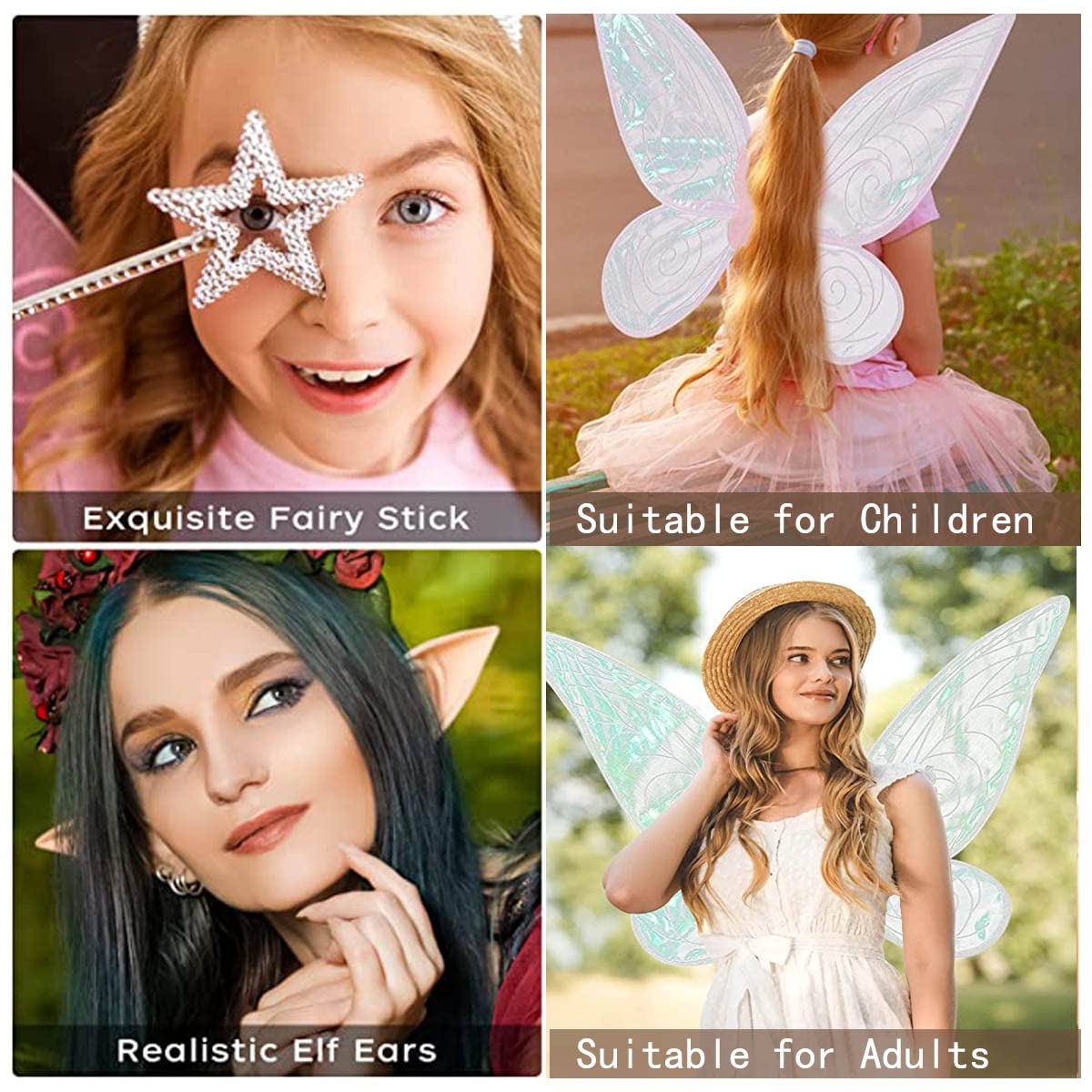 Goenb Ailes De Fée Scintillantes – Adulte/Enfant – Organza, Bagutte Magique, Carnaval, Anniversaire, Halloween