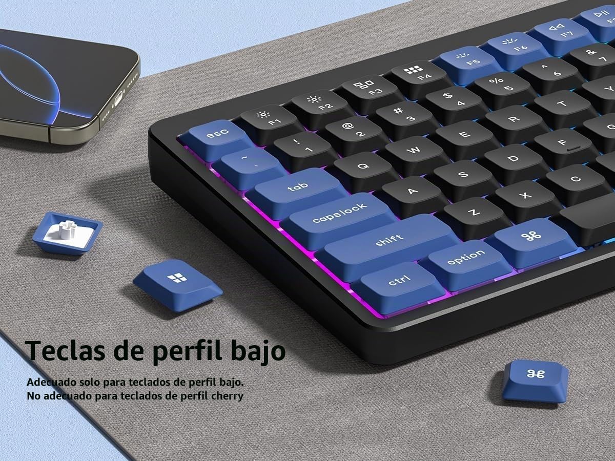 Teclas de Perfil bajo, Doble Disparo PBT 60 75 100 por ciento, Tapas Transparentes ANSI US para Teclado, Azul Oscuro/Azul para la mayoría de los interruptores MX Teclado (Solo Teclas