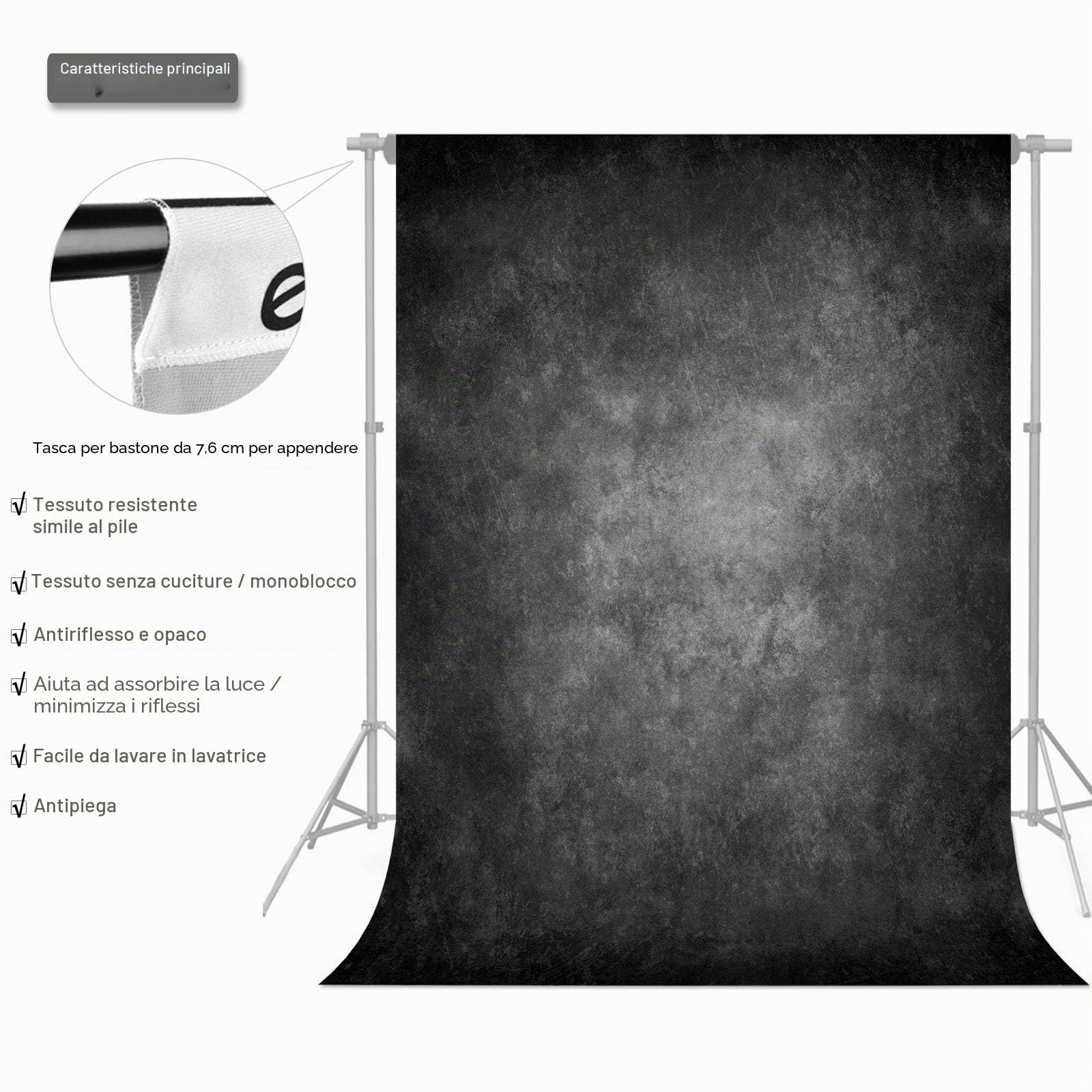 Sfondo Fotografico Astratto Grigio Scuro, 1,5 m x 2,2 m - Professionale per Studio, Con Tasca per Asta (Solo Sfondo)