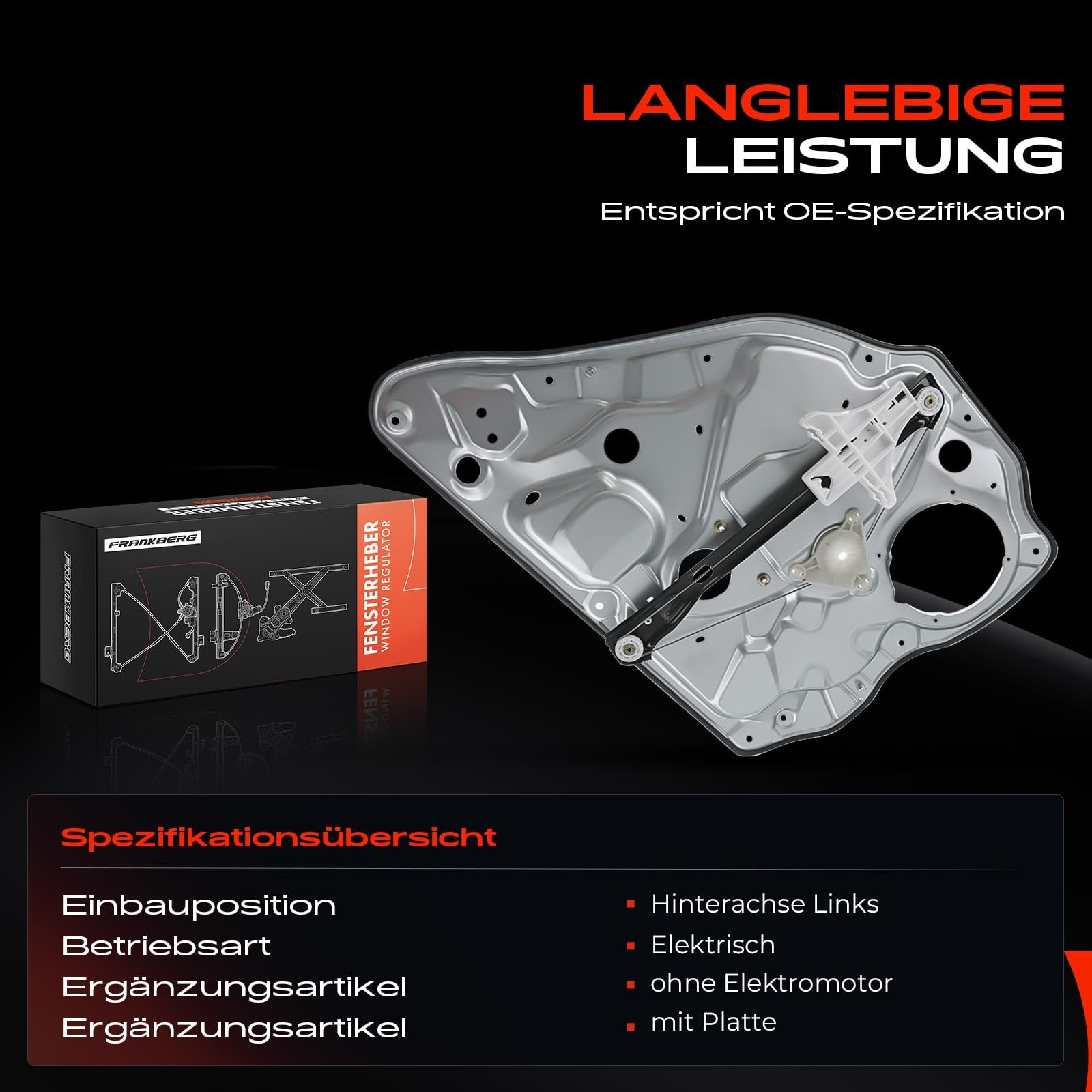 Frankberg Fensterheber Elektrisch Ohne Motor 4/5-Türer Hinten Links Kompatibel mit Polo 9N 9A4 2001-2018 6Q4839461