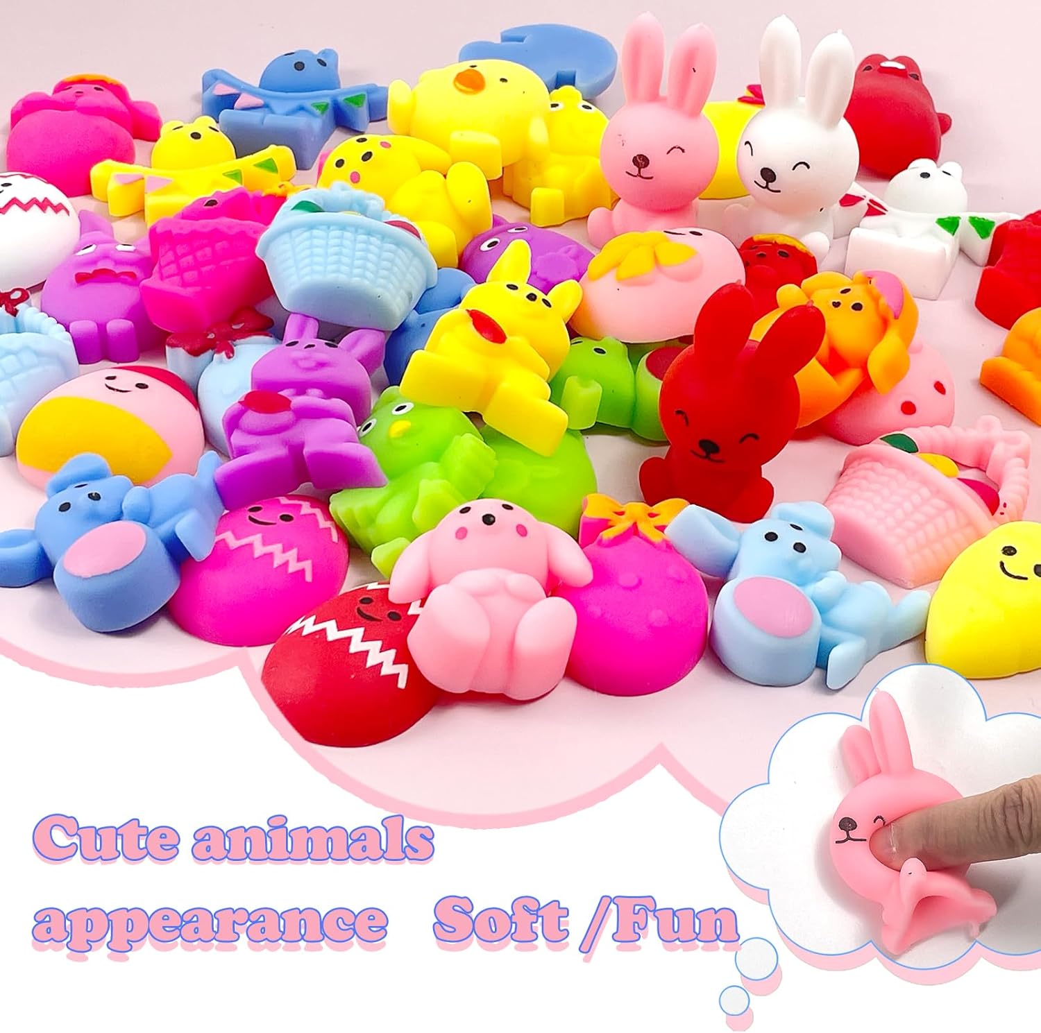 Wittocs 48PCS Easter Mochi Squishy Toys for Kids Mini Cute Squeeze Fidget Toy Stress Reliever Anxiety Easter Basket Stuffers Egg Fillers Gift Classroom Prize, Small