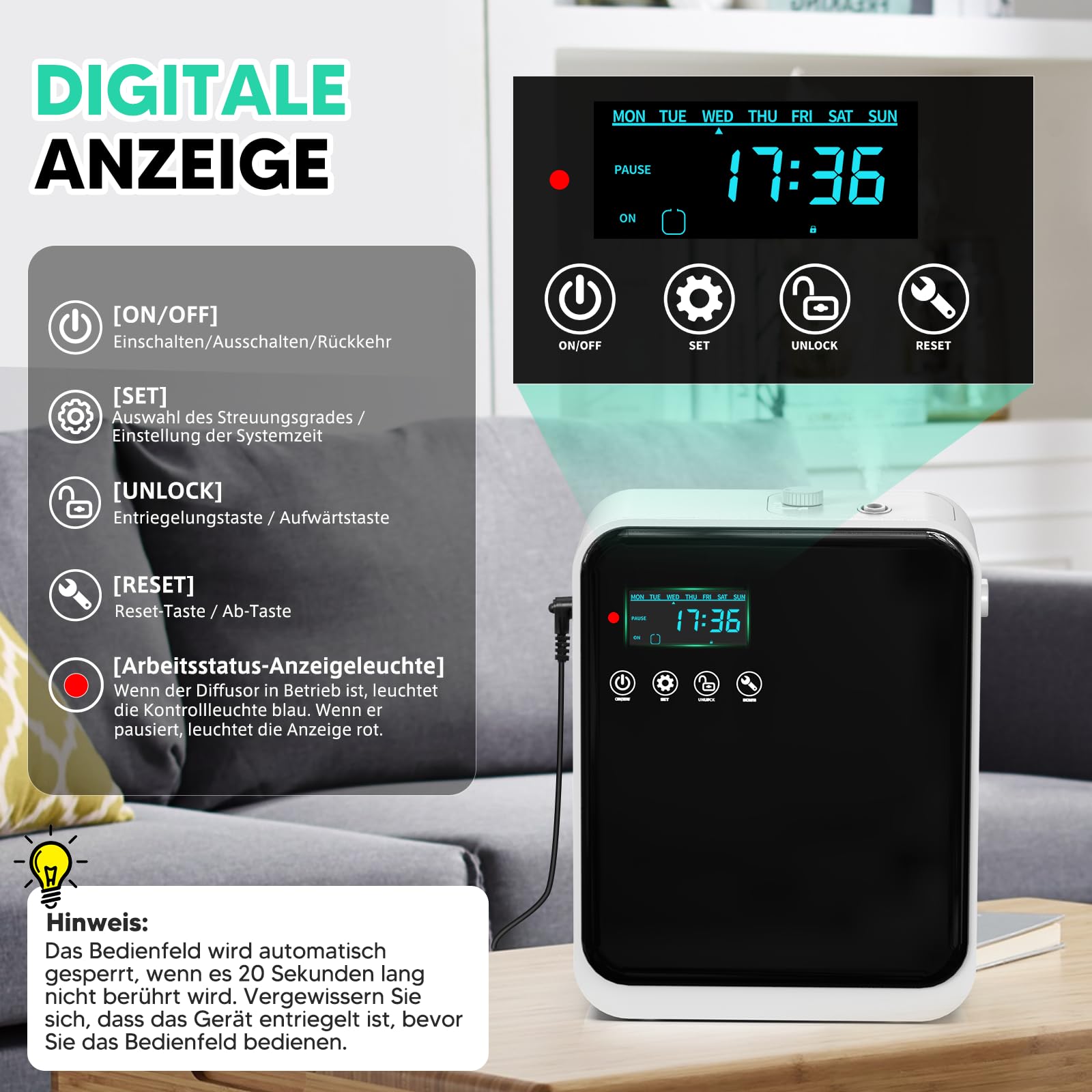 ShinePick Aroma Diffuser Wasserlos, 240ml Smart Wasserloser Diffuser für Ätherische Öle, LCD-Display, App Telefonsteuerung Aroma Diffusor Ohne Wasser Set Mit 80ml Ätherische Öle