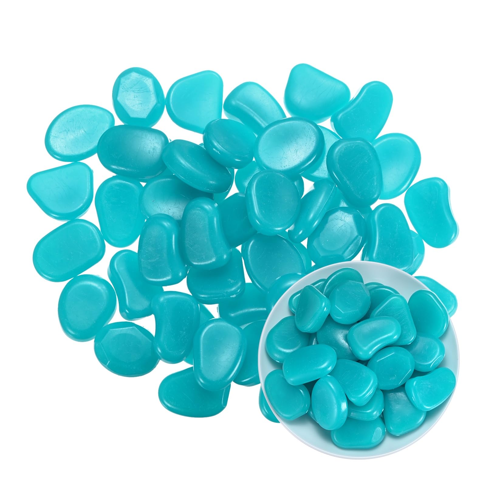 M METERXITY 30-Pack Glow in the Dark Rocks, 1.77" Resin Outdoor Garden Decorations Luminous Pebbles Stones for Garden Plants/Aquarium/Backyard Path, Aquarium Gravel [Light Blue]