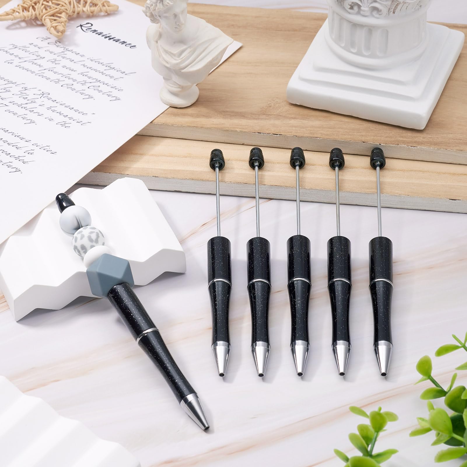 Craftdady Black Beadable Pens 5Pcs Plastic Bead Ballpoint Pens with Pen Refills Shaft Black Ink Bead Pens DIY — view 6