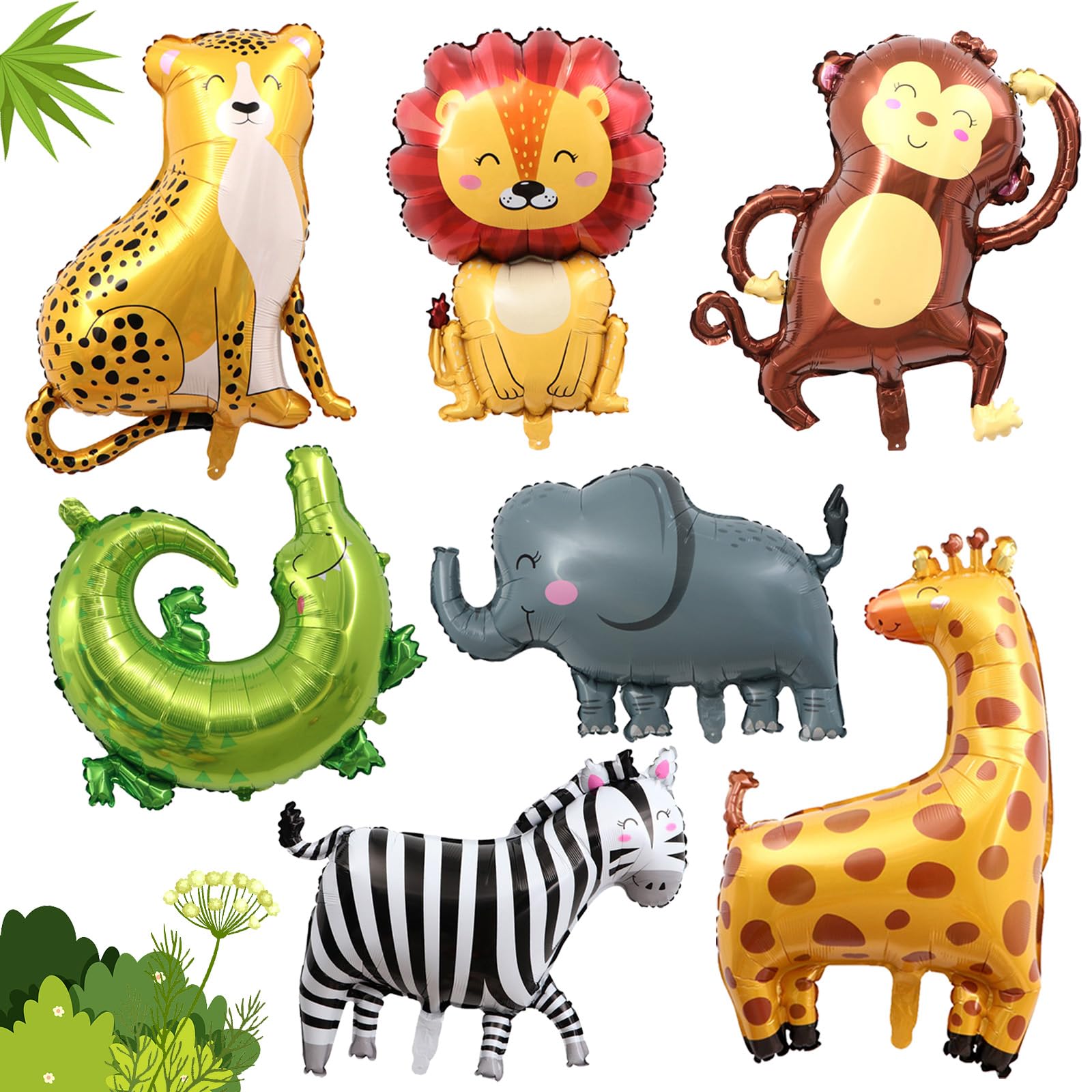 Jungle Safari Balloons, Pack of 7 Balloons Animals, Jumbo Tiger Lion Monkey Zebra Giraffe Foil Balloon Animals, Balloons Animals for Boys and Girls Jungle Zoo Animal Theme Party Decorations