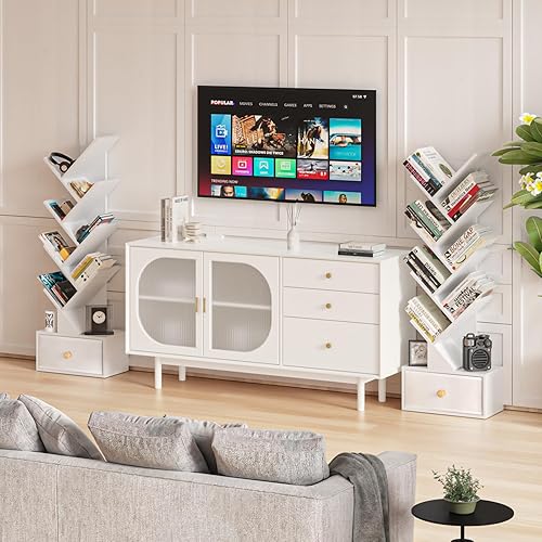 Miniatura 5 de SHEEPAM Estantería de árbol de 8 niveles con cajón, estantería de madera de pie para sala de estar, dormitorio, oficina en casa, organizador de