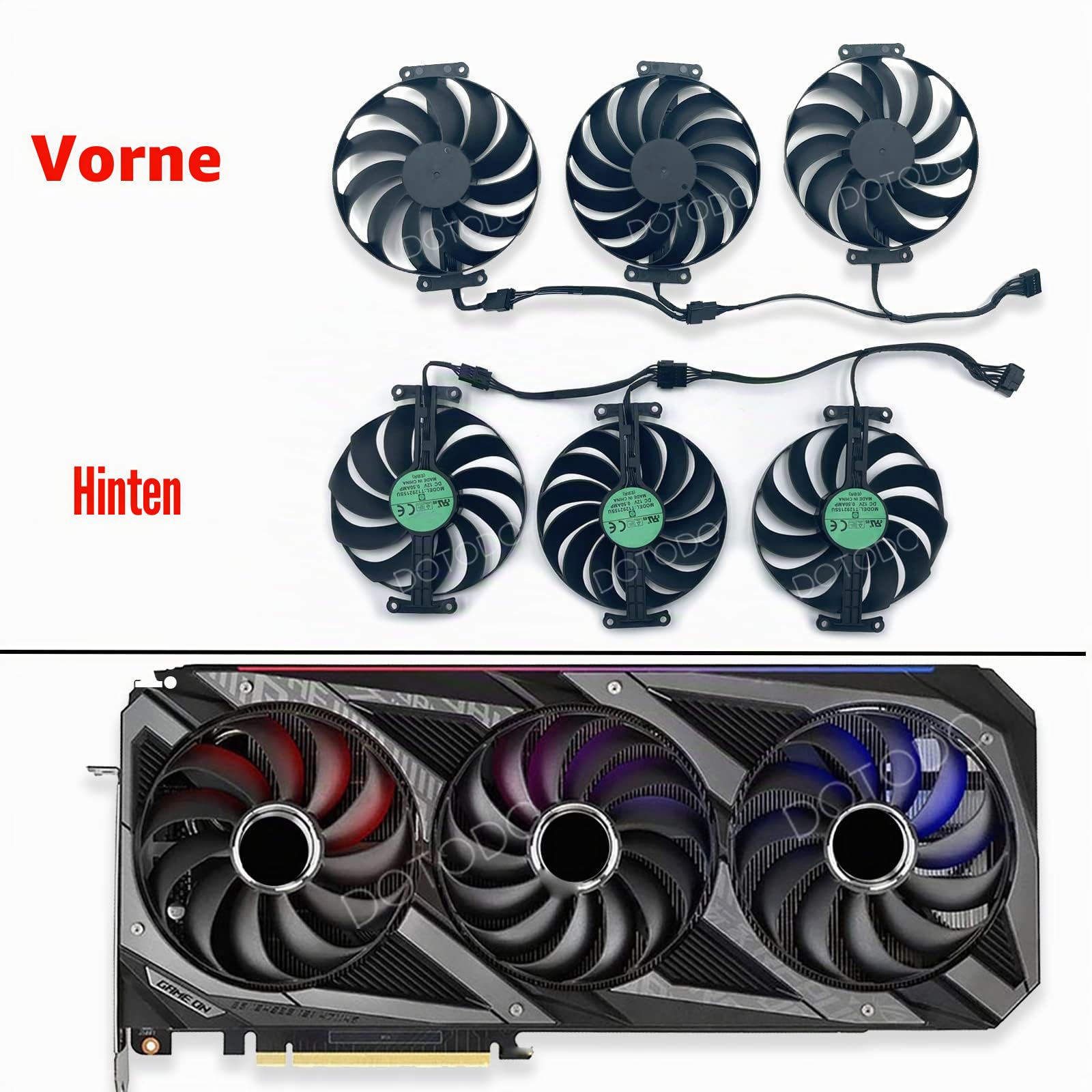 95 mm T129215SU Grafikkartenkühler für ASUS ROG STRIX OC GeForce RTX 3060 Ti 3070 3080 3090 Lüfter (Grafikkartenlüfter-ABC)