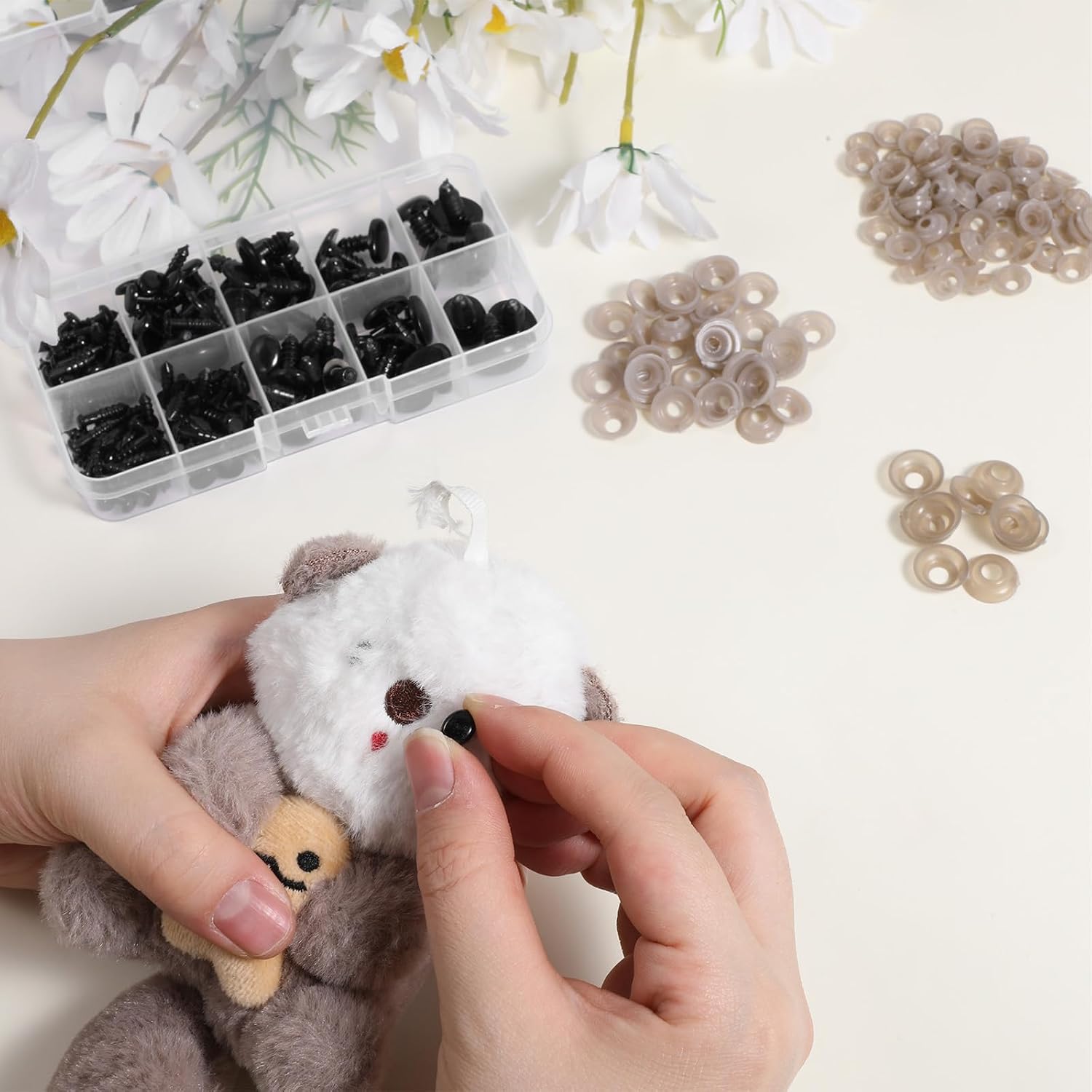 125 Pack Safety Eyes and Noses with Washers 5 Sizes 6-17mm Oval Resin Craft Eyes Black Stuffed Animal Eye Doll Making Supplies for Amigurumi Stuffed Animals Teddy Bear Plush