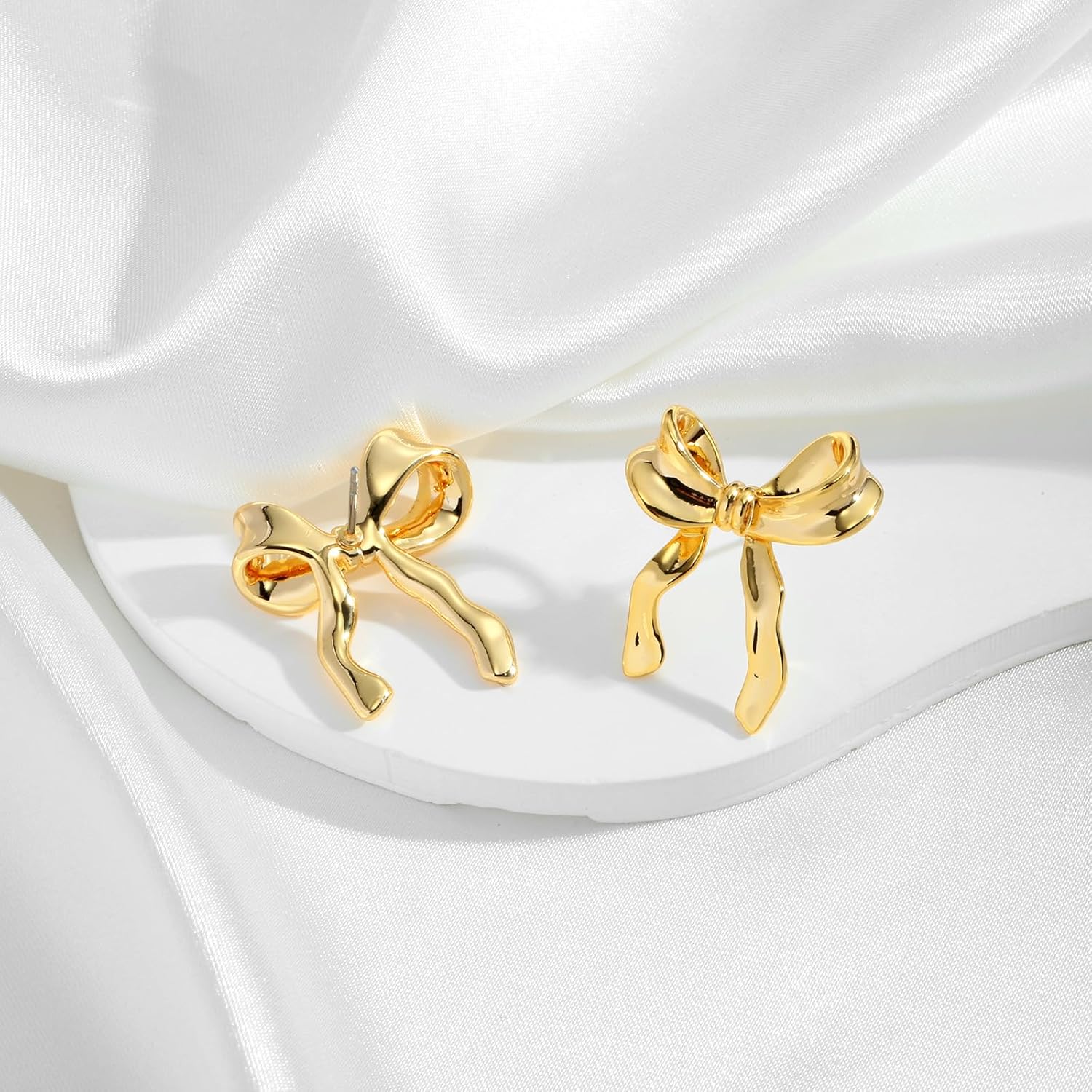 Gold Silver Bow Earrings for Women Cute Bowknot Stud Earrings Trendy Ribbon Bow Earrings Fashion Jewelry - Image 6