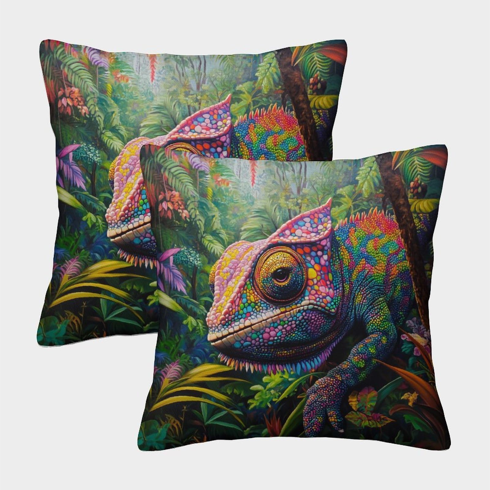 kaiyun 2 Pack Leopard Chameleon,Rainforest Pillow Case 40x40cm Throw Pillow Case,Modern Decoration Pattern for Terrace Sofa Bedroom Indoor Outdoor Party