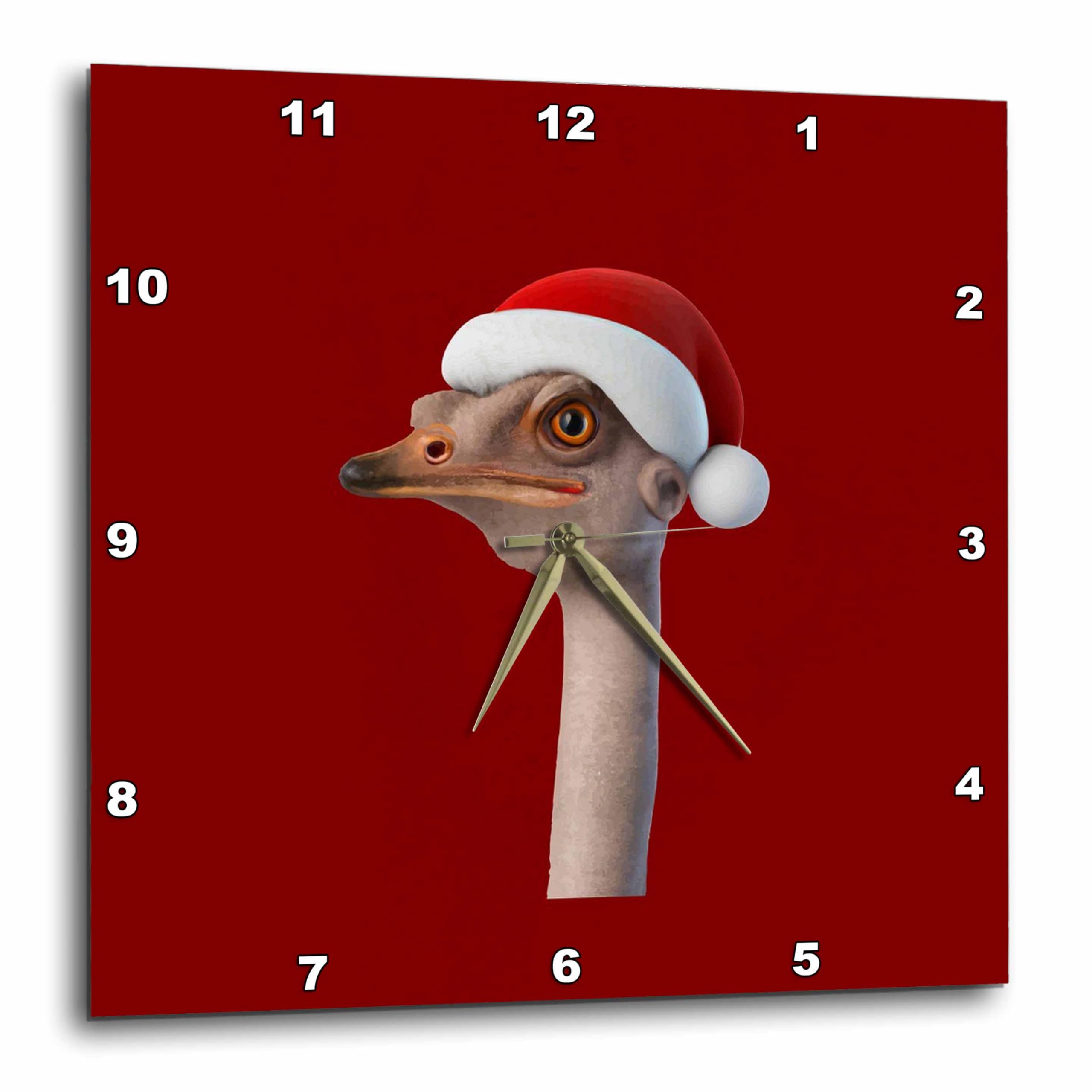 3dRose Wall Clock Silent - 15 inch - Fun Ostrich Weating Santa Hat Animal Humor - Vector Art - Christmas Ostrich
