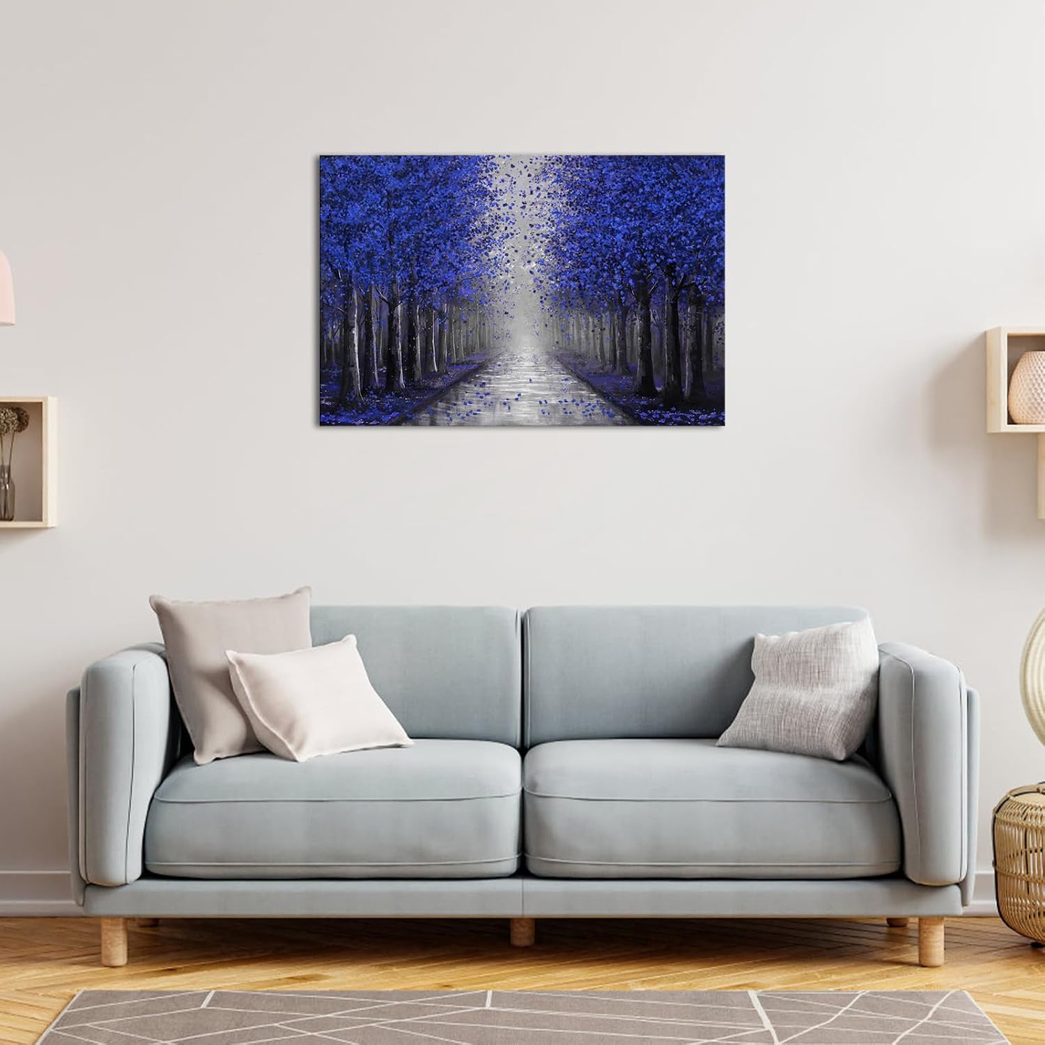 NutArtPic Blue Tree Canvas Wall Art Forest Landscape Painting Blue Fantasy Tree Artwork Nature Pictures Prints Framed For Wall Decor 24''x36''