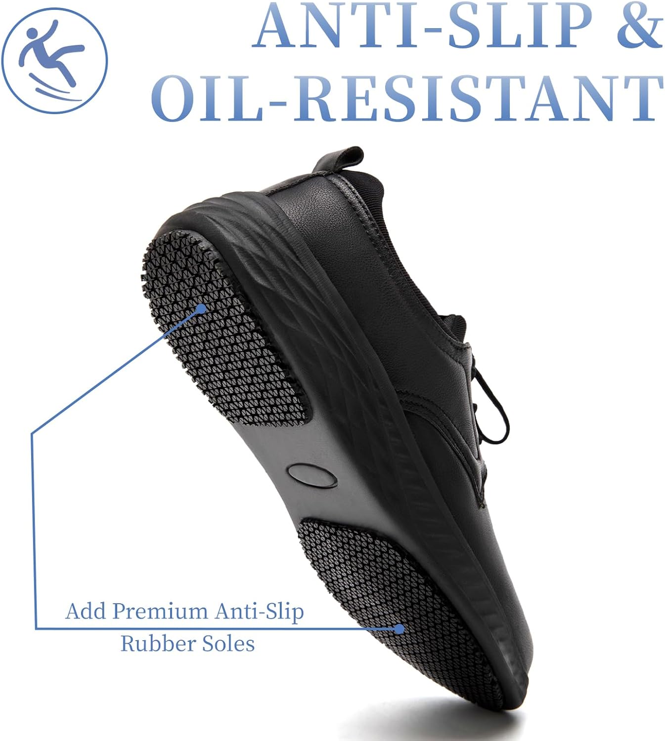 QIJGS Non Slip Work Shoes for Men Black Slip Resistant Waterproof Shoes Chef Leather Food Service Slip on Kitchen Shoes Comfortable Lightweight Footwear