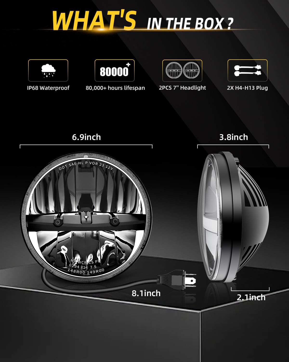 CO LIGHT 7 Inch LED Headlight Round E-Mark Approved HiLo Beam Compatible with JK TJ LJ CJ H6024 Headlamps 2PCS product thumbnail 7