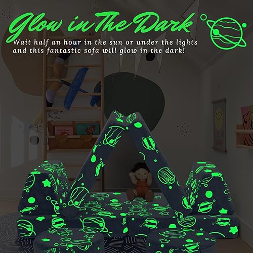 Miniatura 79 de MeMoreCool Sofá modular de 8 piezas para niños, sofá de espuma convertible rosa para sala de juegos Rosa (Dusty Rose),Verde bosque,2-marino,Azul