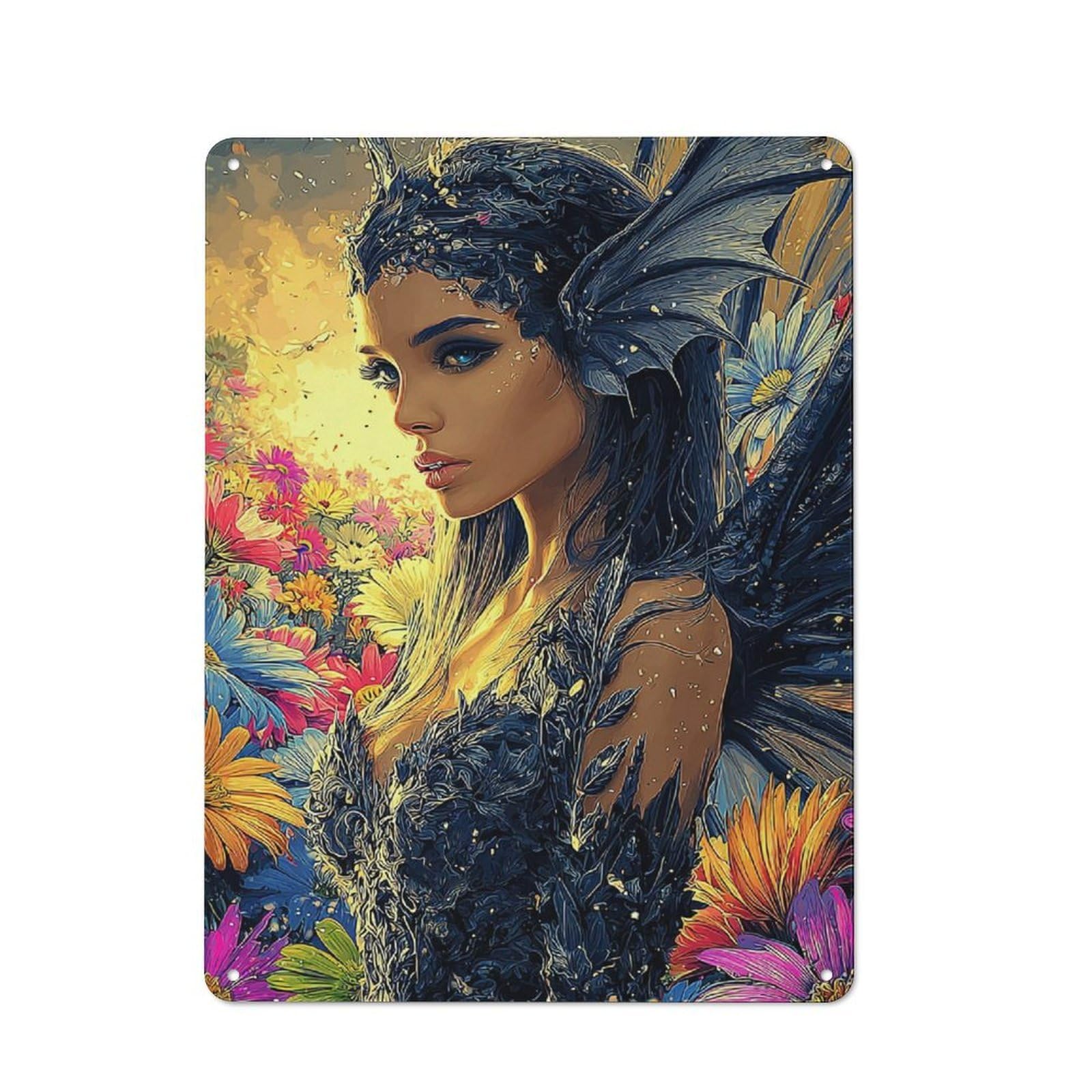 Junmoney Enchanted Garden Fantasy Vintage Tin Wall Plaque 40X30cm For Café Or Restaurant, A Decorative Christmas Gift For Café Owners And Decorators