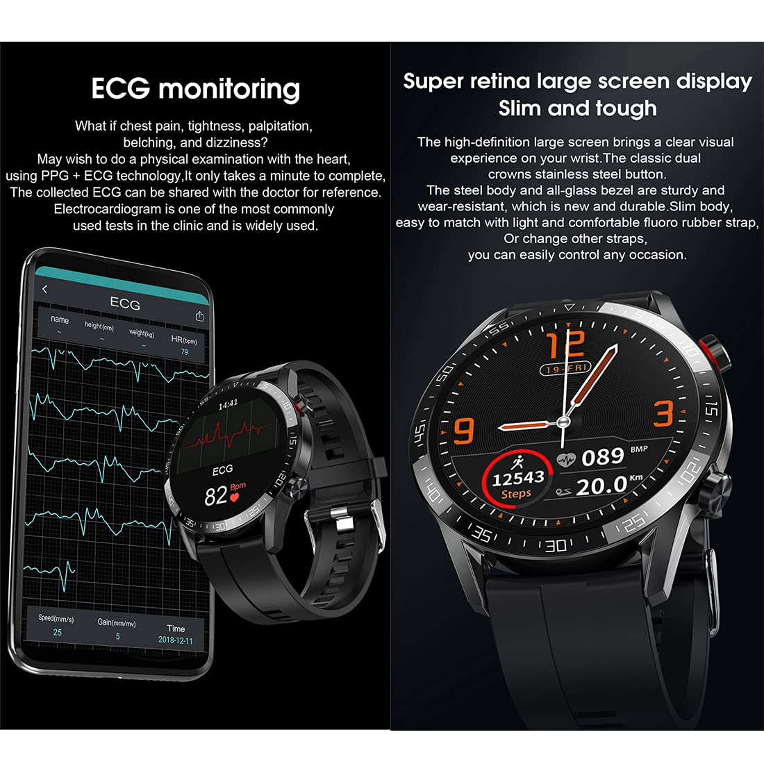 Inteligentny zegarek, zegarki z systemem Android i iOS 1,3 cala, ekran dotykowy, fitness, sport, IP68, wodoodporny, pulsometr, monitorowanie snu, stoper, krokomierz, monitor aktywności, dla