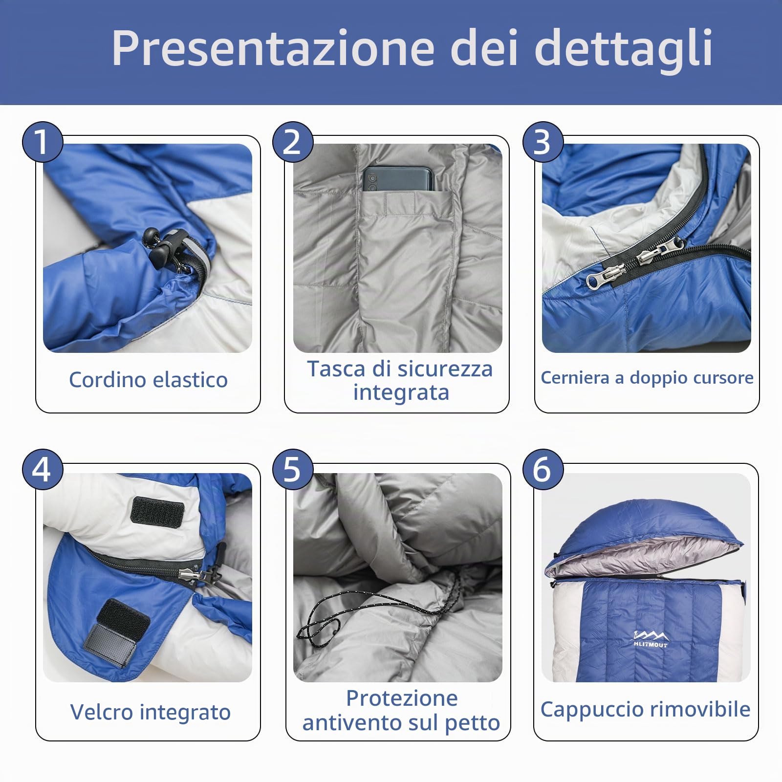 Sacco a pelo in piuma, da -10 °C a 8 °C, leggero e compatto, per adulti, bambini, 3 ~ 4 stagioni, campeggio, escursionismo e trekking, attività all'aperto e per interni