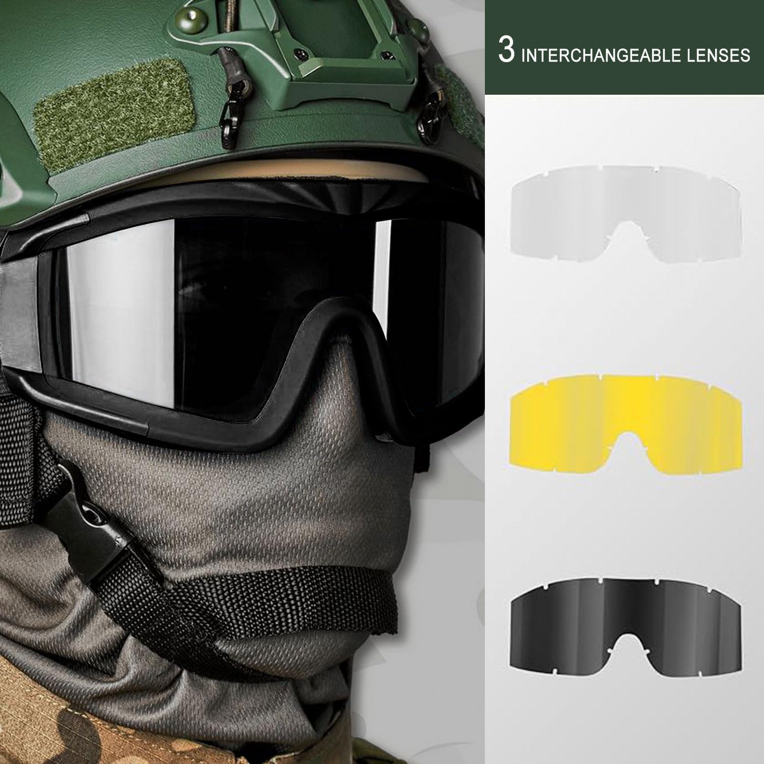 SPOSUNE Gafas tácticas airsoft 3 lentes intercambiables protección UV400 resistencia impacto tiro
