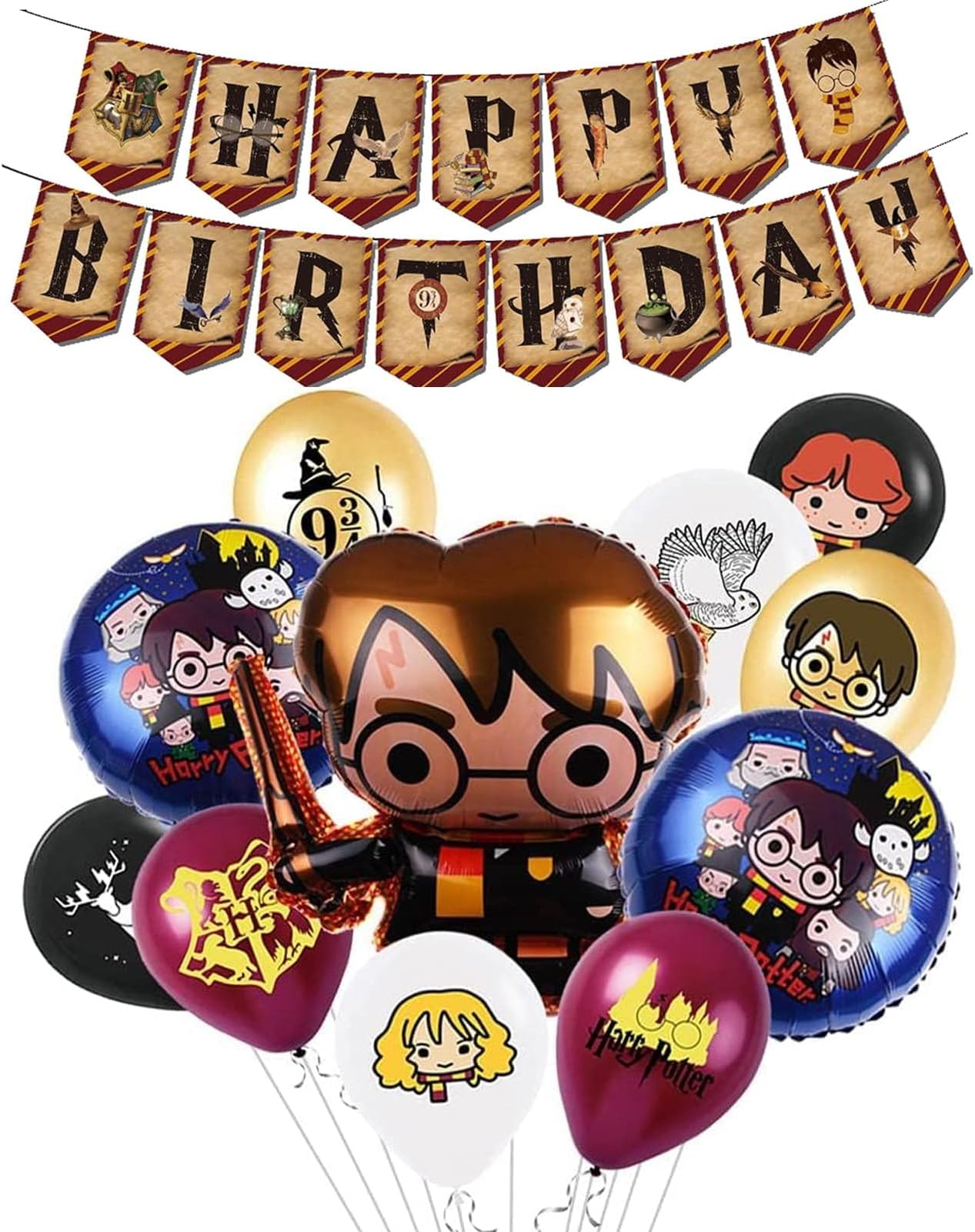 Wizard Birthday Party Decorations, Happy Birthday Banner Happy Birthday Balloons Latex Foil Balloons Birthday Party Decoration Supplies