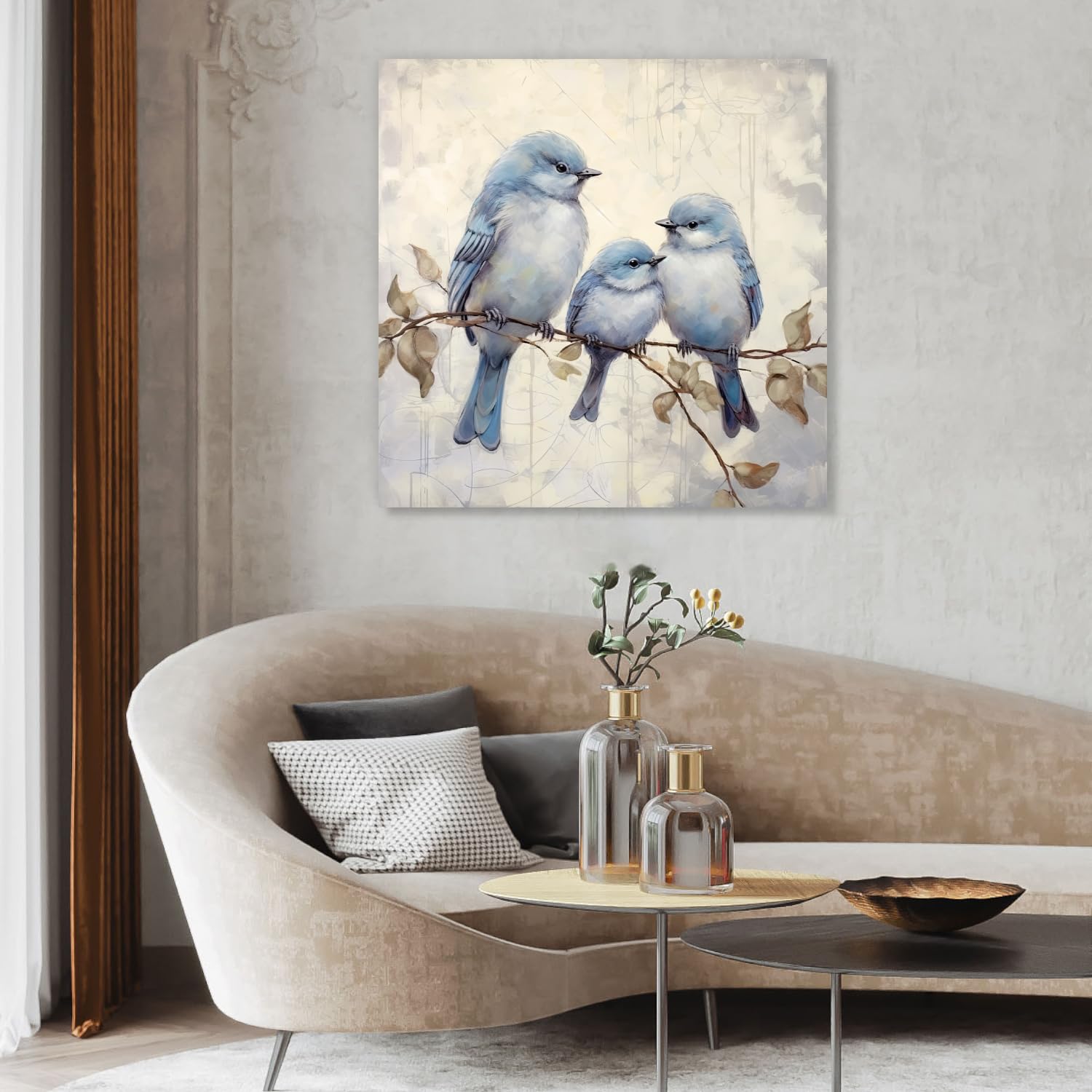 Rustic Bird Canvas Wall Art - Vintage Framed Spring Painting For Living Room, Bedroom, Farmhouse Decor - View #5