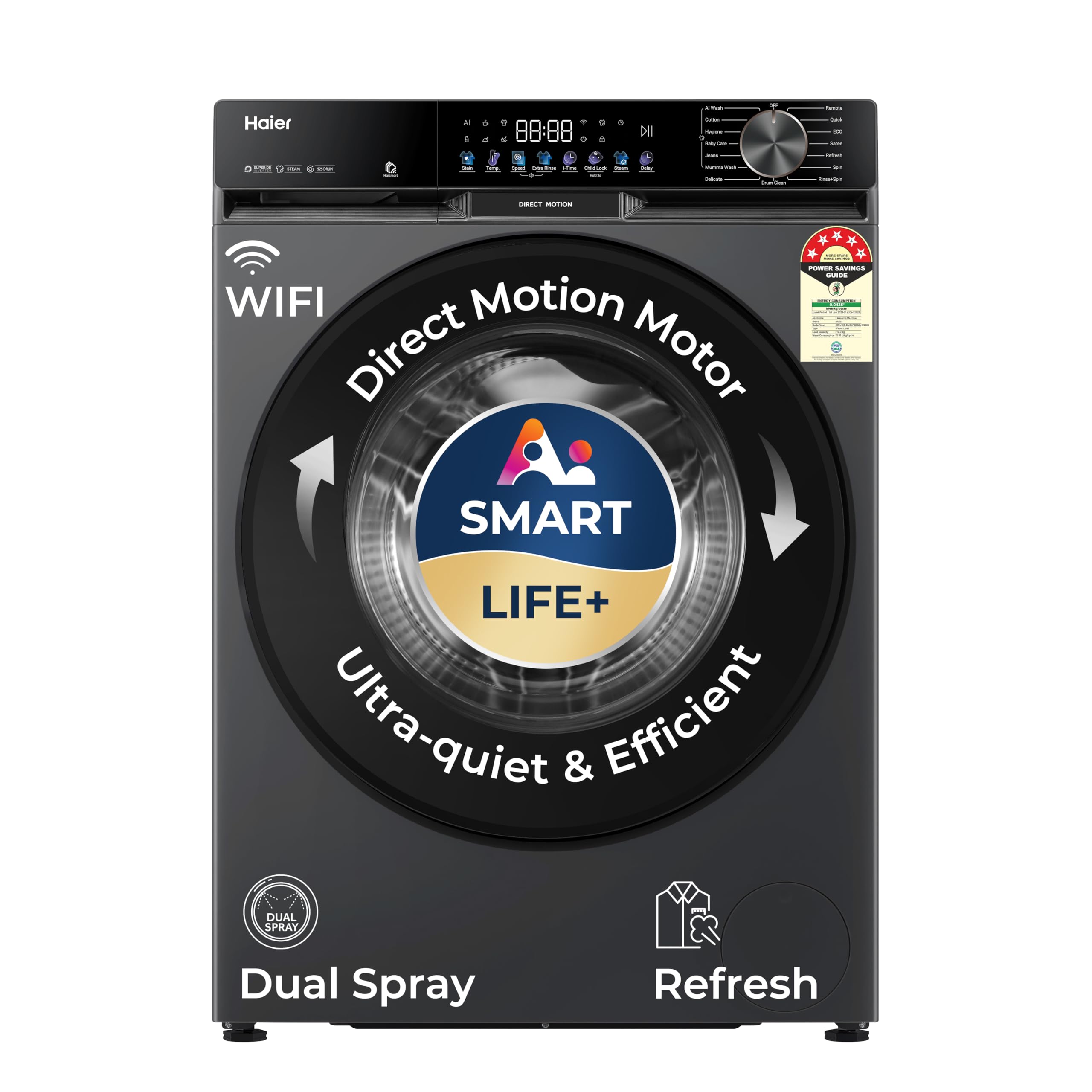 Haier 12 Kg, 5 Star, AI Smart LIFE+, Hygienic Care, ABT, 525 mm Super Drum, Refresh, Direct Motion Motor, WiFi enabled, Fully Automatic Front Load Washer (EFL120-DM14F5ES8U1 | Dark Jade Silver)-image-41