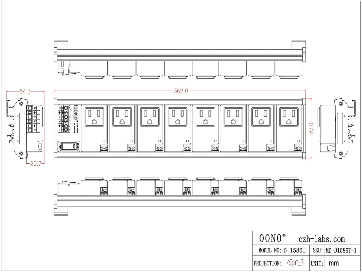 AC Power 8 Channel IoT Relay Outlet Module, DIN Rail or Screw Mounting (D-1586TL)