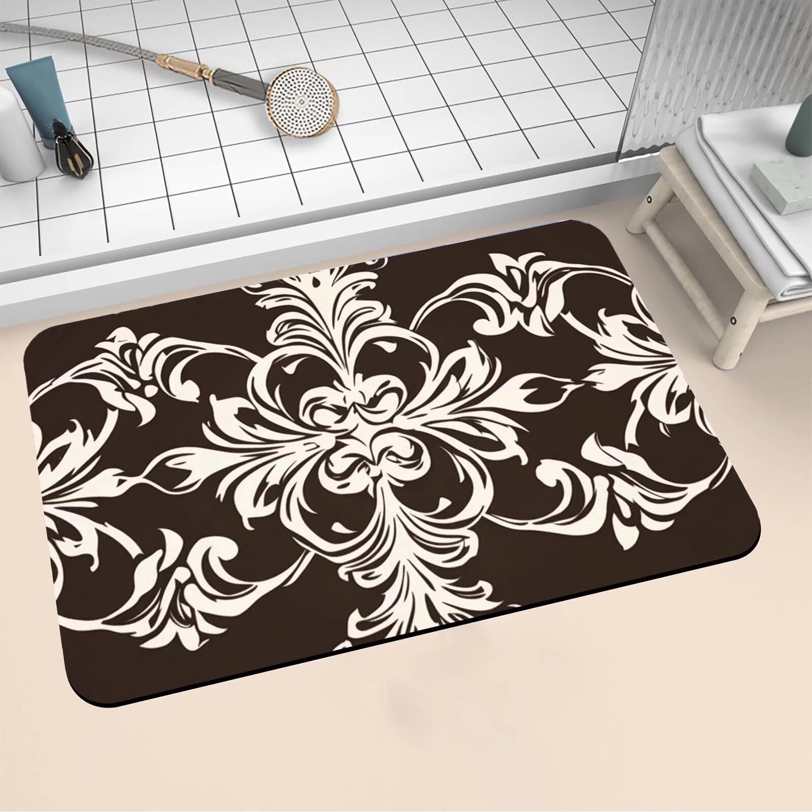 Alfombra Baño Secado Rapido Brown Alfombrilla Baño Diatomita Antideslizante, Alfombra Ducha Absorbente Fácil Limpieza Lavable Bath Mat Rug para Suelo Entrada Cocina 80x150cm 16-881