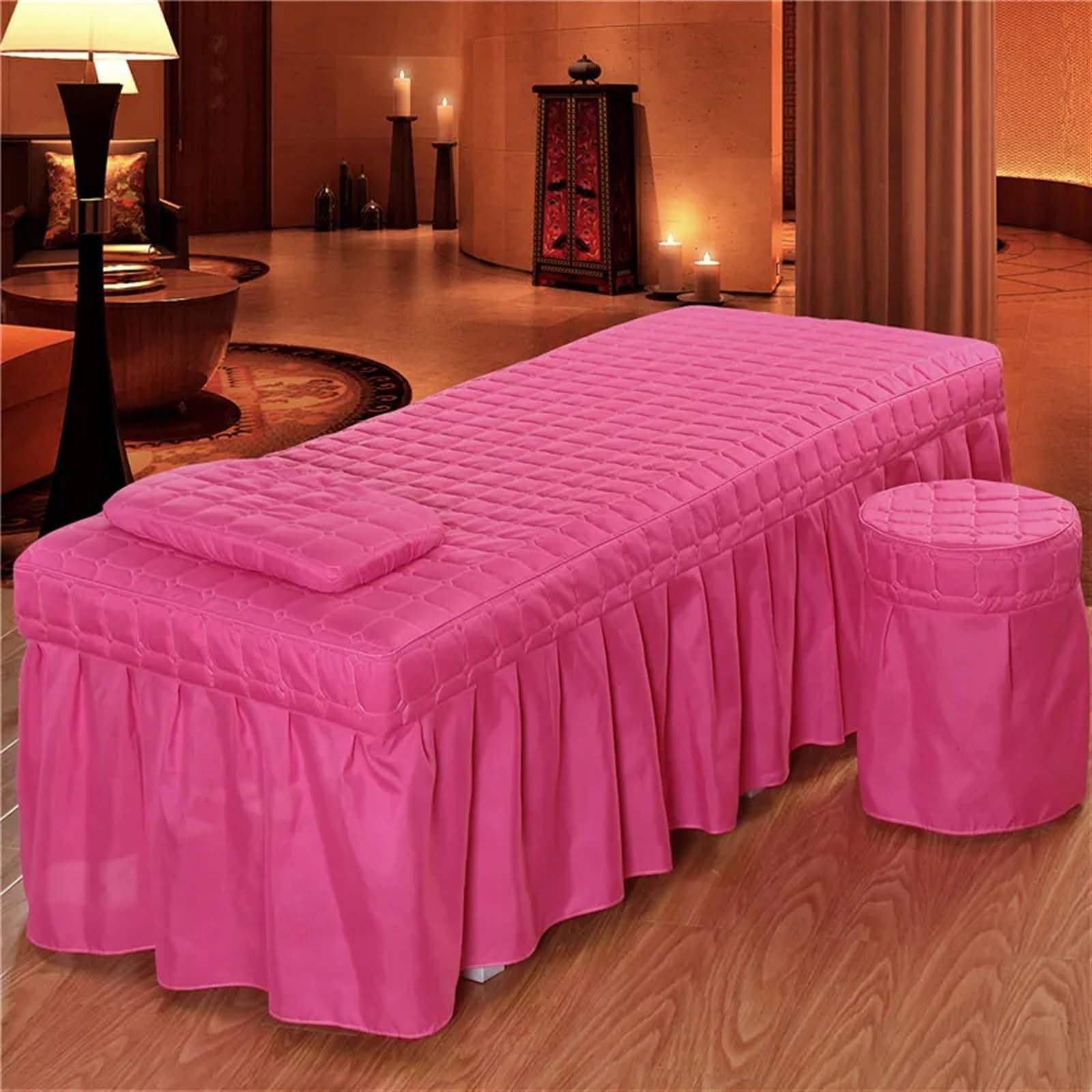 Sabanas Camilla Masaje Sábana de salón belleza, 5 piezas, falda cama corta, colcha con orificio, funda for masaje corporal(Pink,190cm x 70cm)