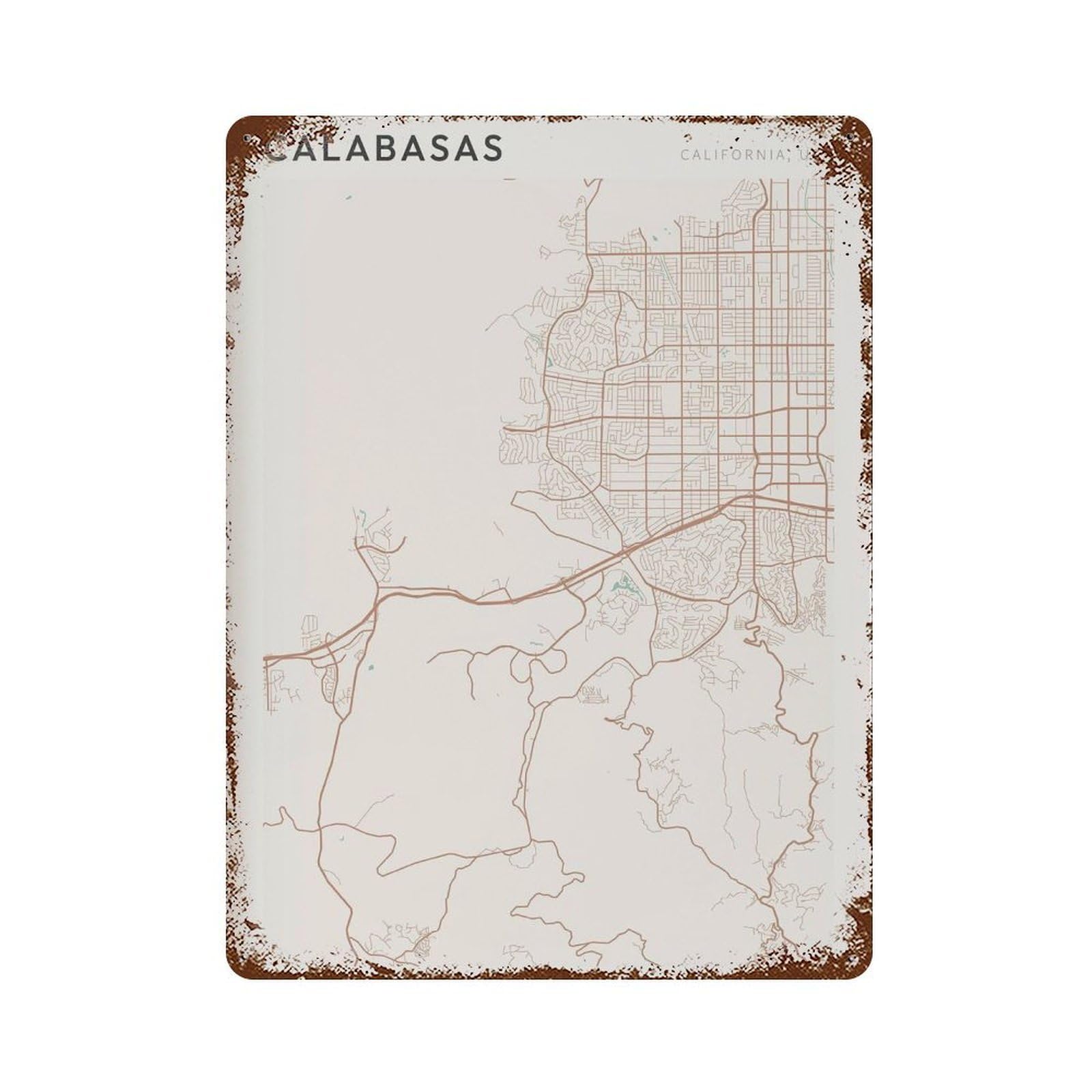 xiaoxiaoshen Calabasas Map California Travel Gift Farmhouse Decor Kitchen (2) Wall Decor Art Metal Tin Poster Modern Home Decor Art Home Bar Shop Decorations Vintage Sign 40x30cm
