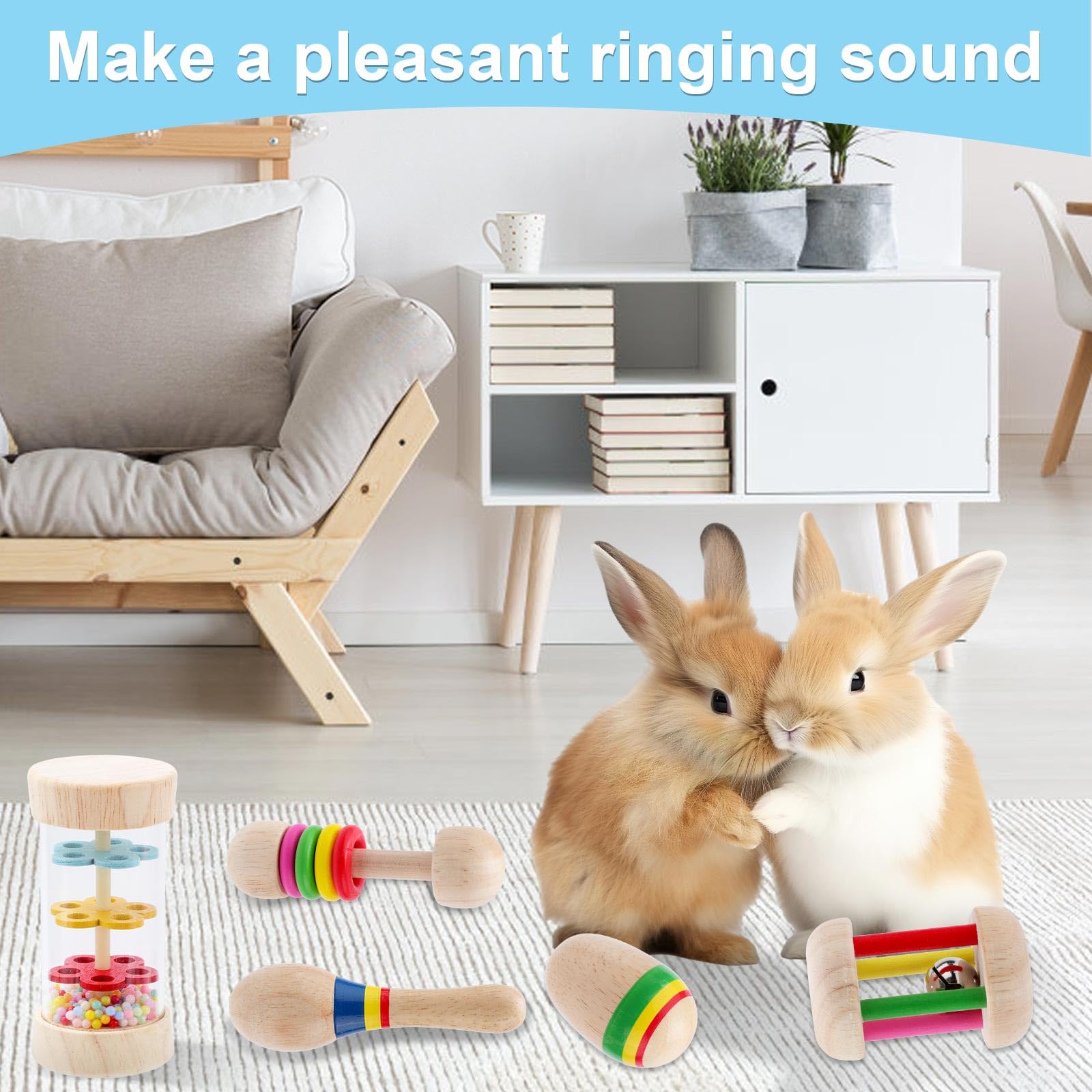 BOXOB 6pcs Rabbit Toys, Wooden Bunny Toys Colorful Bite-Resistant Enrichment Toys Chew and Treat for Guinea Pigs Hamster - Image 4