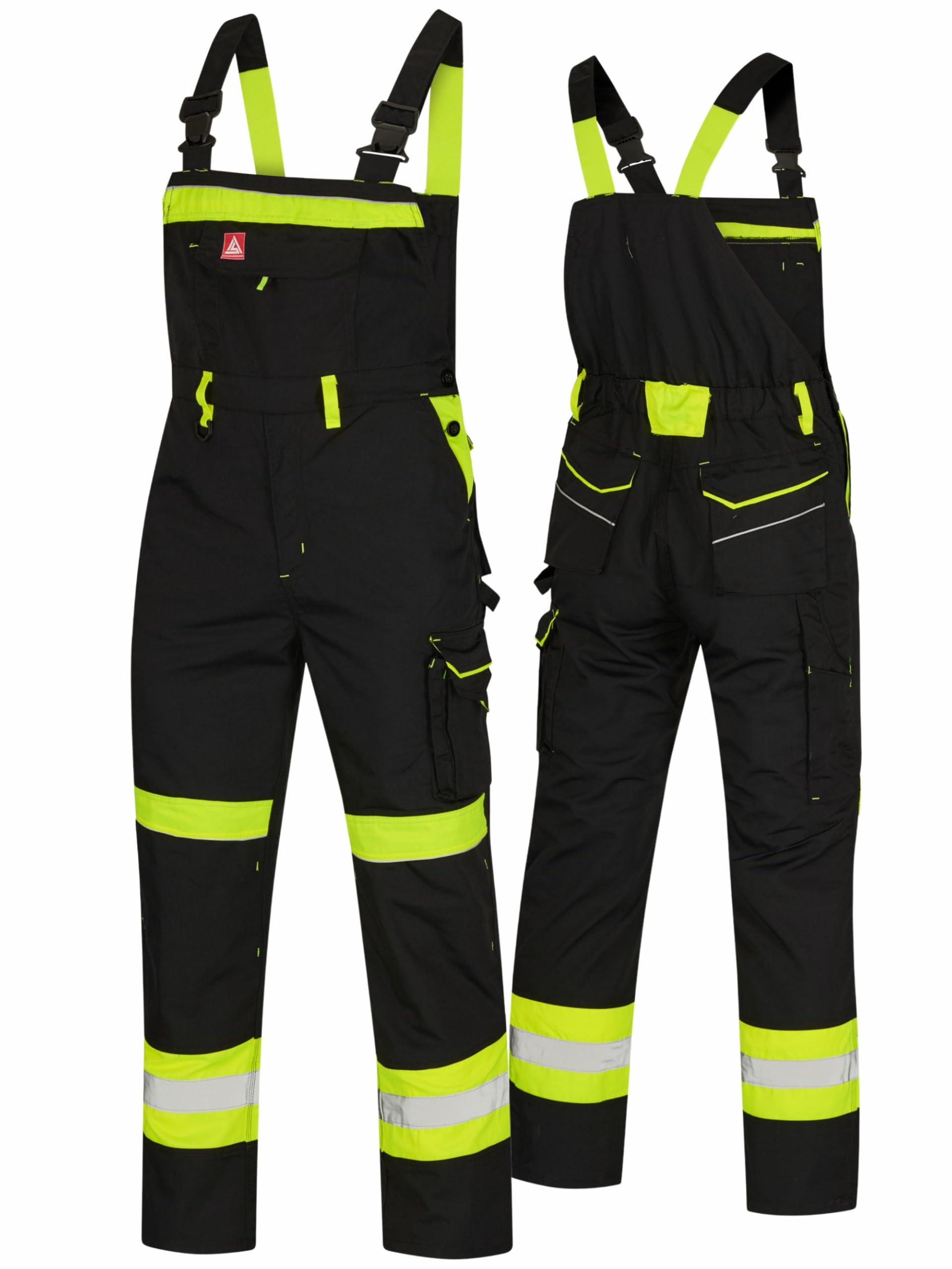 Latzhose Herren Arbeitshose mit 11 Taschen Reflexstreifen und Kniepolstertaschen Arbeitskleidung Männer Warnschutz Arbeitslatzhose Rettungsdienst Hose Straßenbau KfZ Abschleppdienst Handwerk Montage